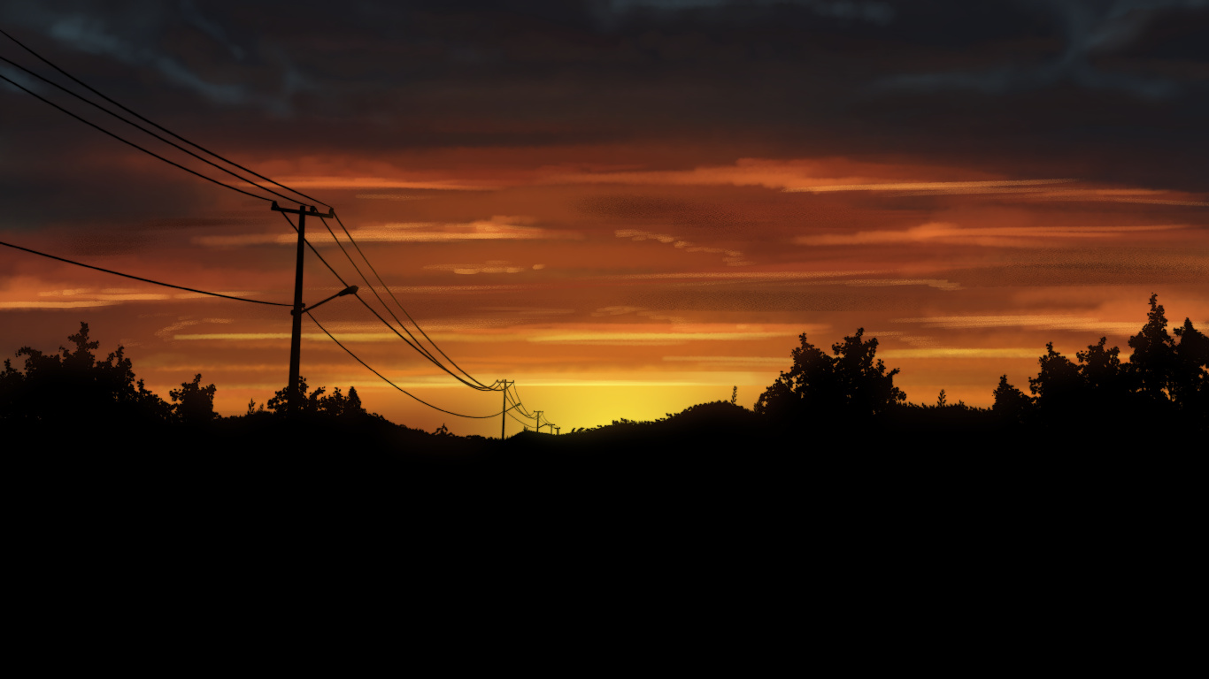 Обои природа, закат, ветвь, сумрак, облако в разрешении 1366x768