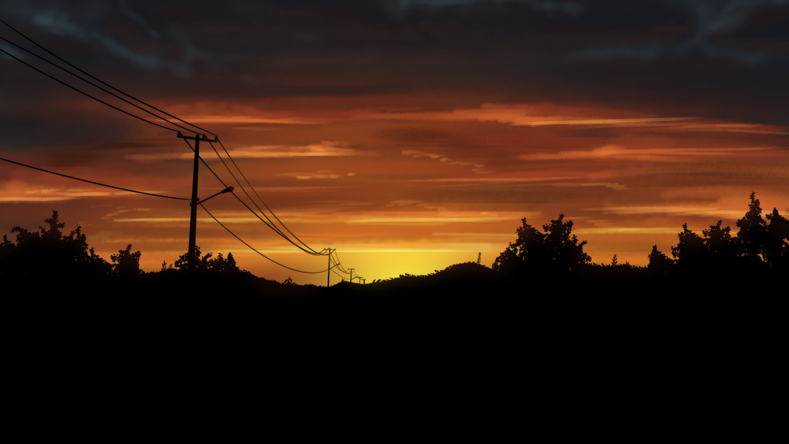 Обои природа, закат, ветвь, сумрак, облако в разрешении 2560x1440