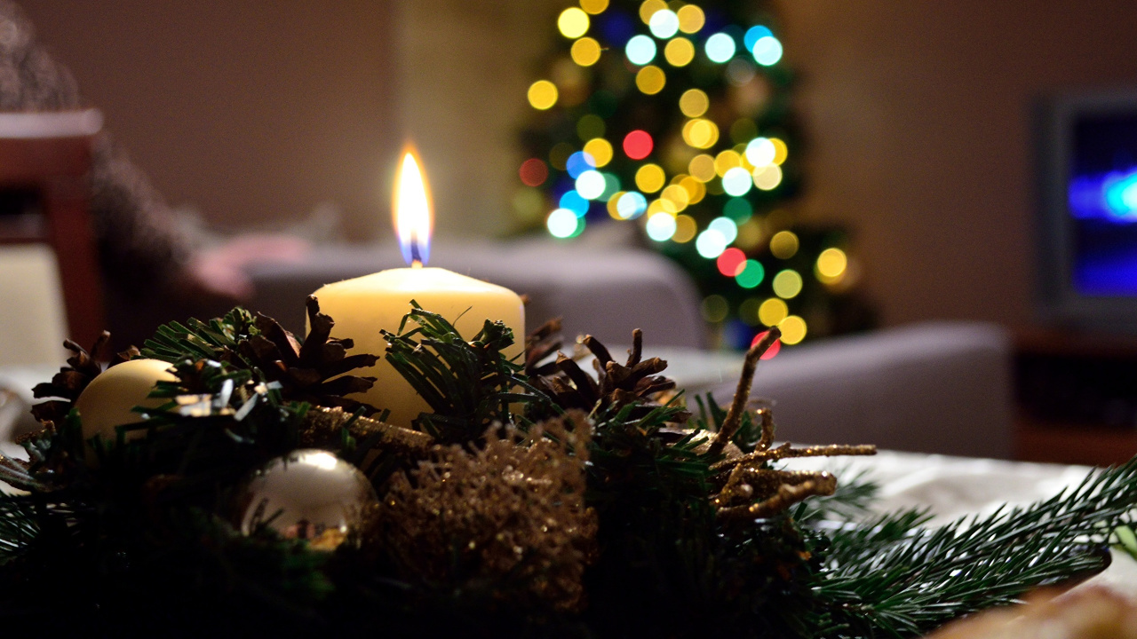 Обои елка, Рождественские огни, рождественский орнамент, Рождественский день, Новый год в разрешении 1280x720