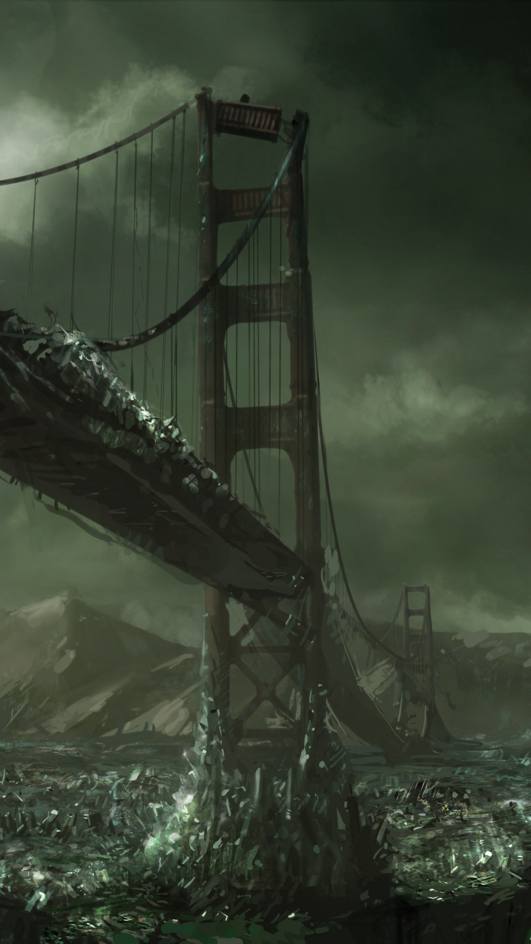 Обои темнота, мост, Апокалиптическая фантастика, постапокалиптическая мост, небо в разрешении 1080x1920