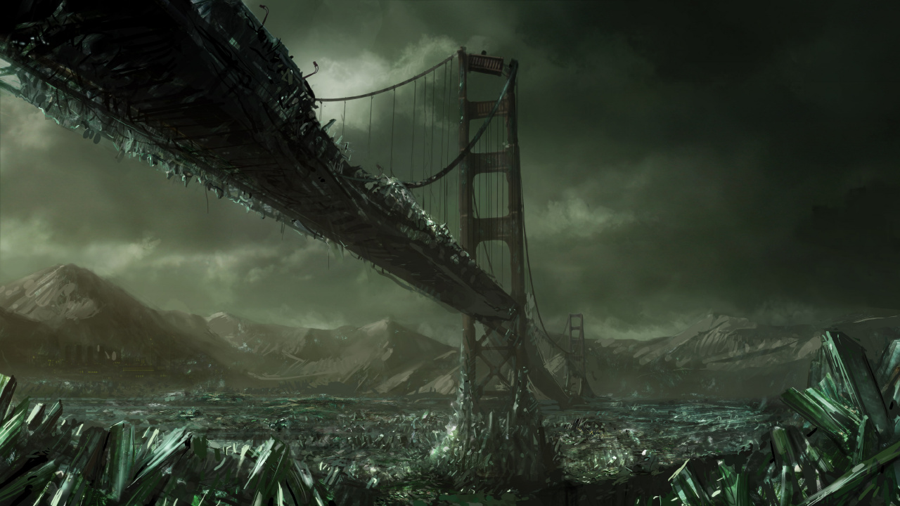 Обои темнота, мост, Апокалиптическая фантастика, постапокалиптическая мост, небо в разрешении 1280x720