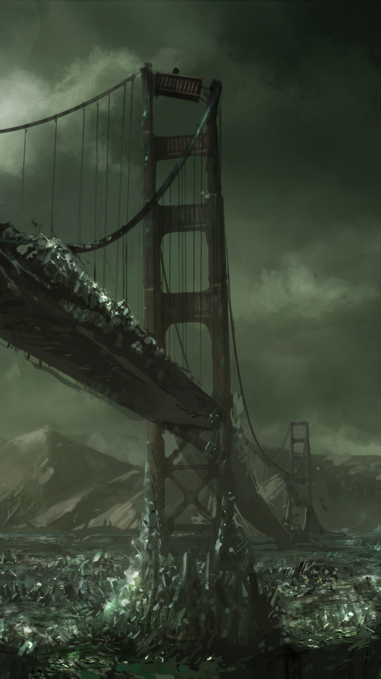 Обои темнота, мост, Апокалиптическая фантастика, постапокалиптическая мост, небо в разрешении 750x1334