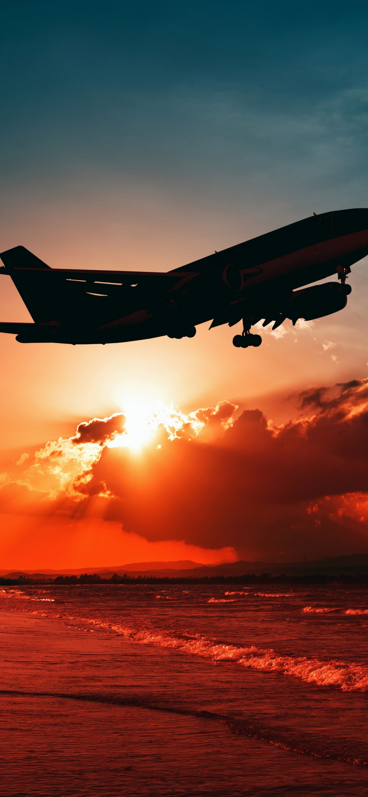 Обои авиация, самолет закат, авиакомпания, самолет, аэрокосмическая техника в разрешении 1242x2688