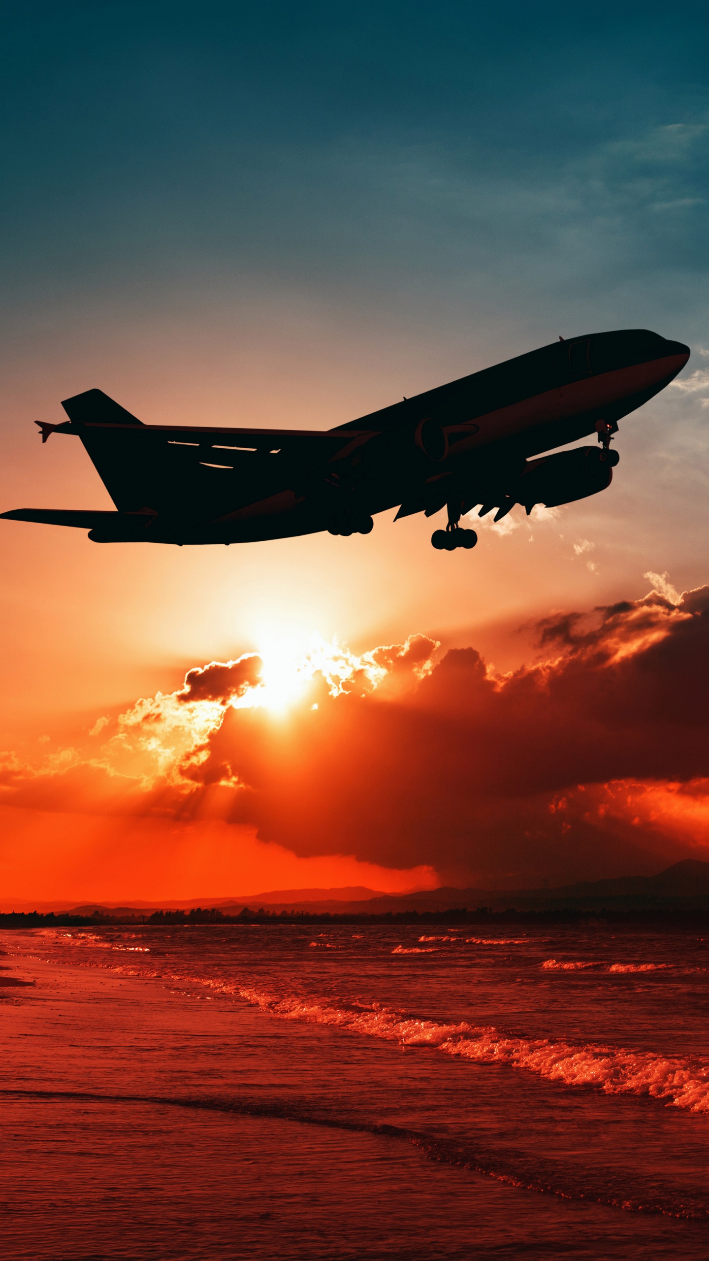 Обои авиация, самолет закат, авиакомпания, самолет, аэрокосмическая техника в разрешении 1440x2560