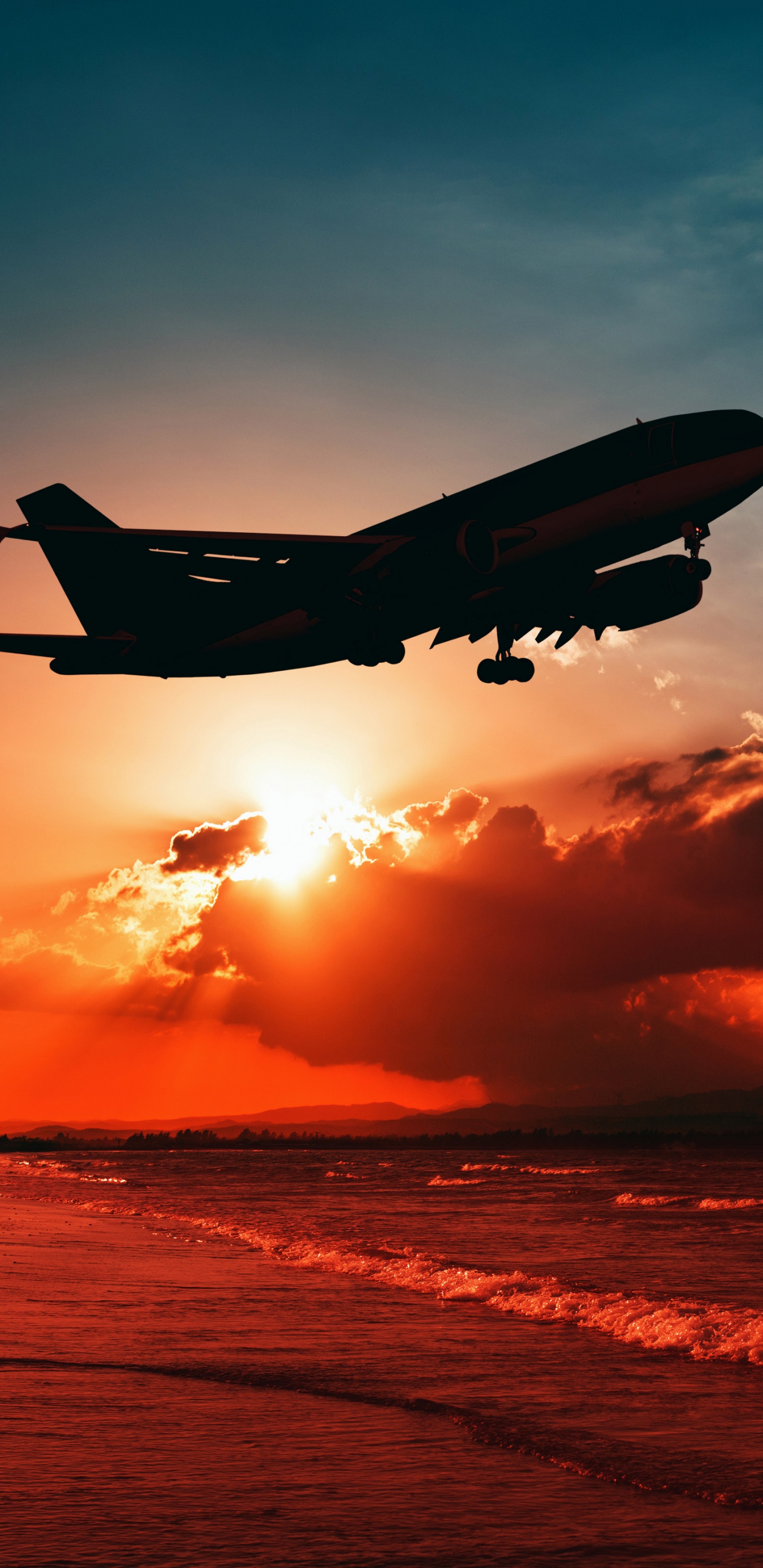 Обои авиация, самолет закат, авиакомпания, самолет, аэрокосмическая техника в разрешении 1440x2960