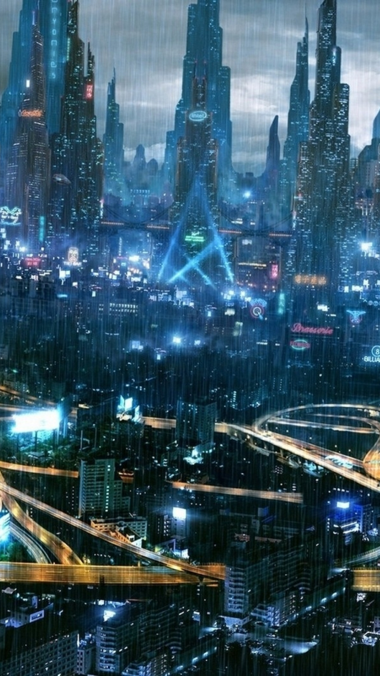 Обои Киберпанк, Киберпанк 2077, городской пейзаж, метрополия, город в разрешении 750x1334