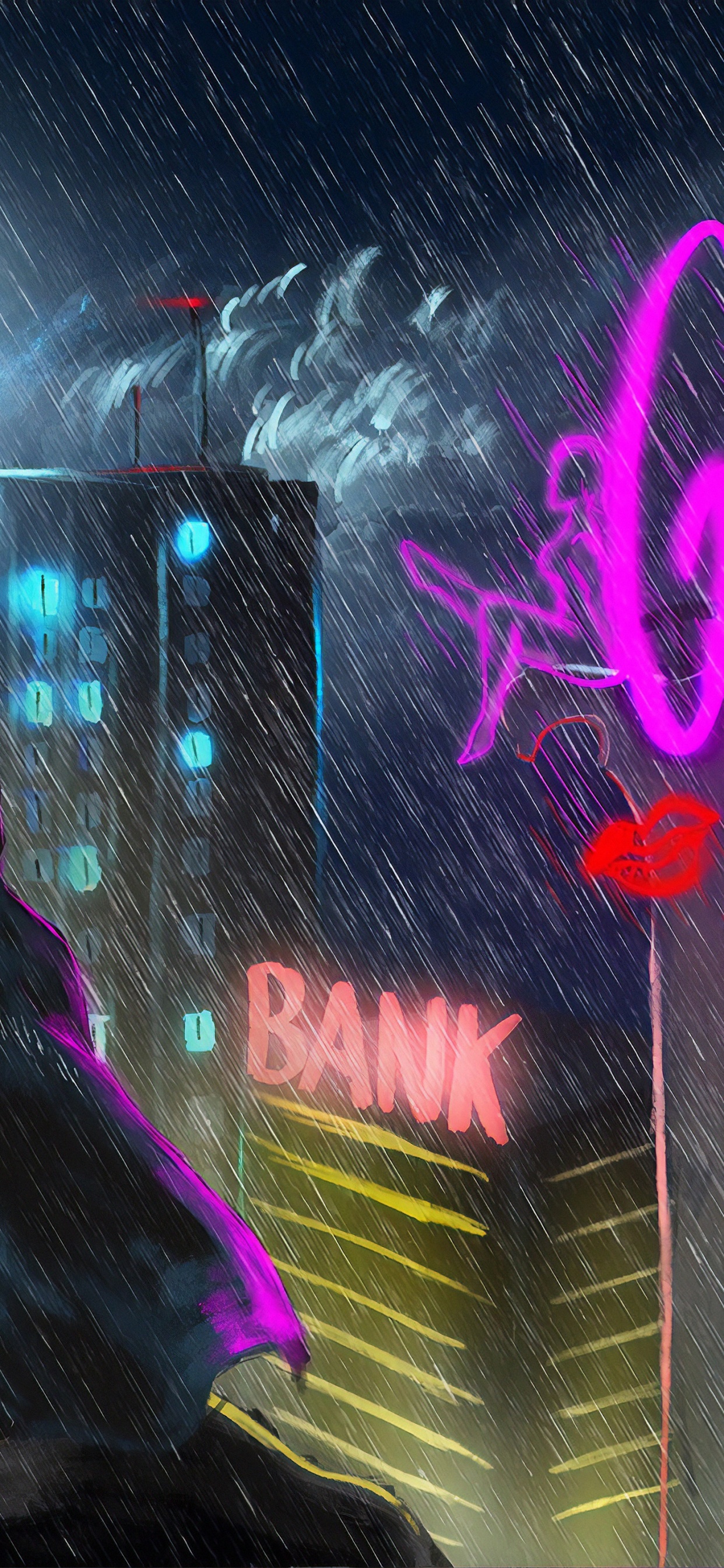 Обои графика, граффити, комиксы, темнота, пурпурный цвет в разрешении 1242x2688