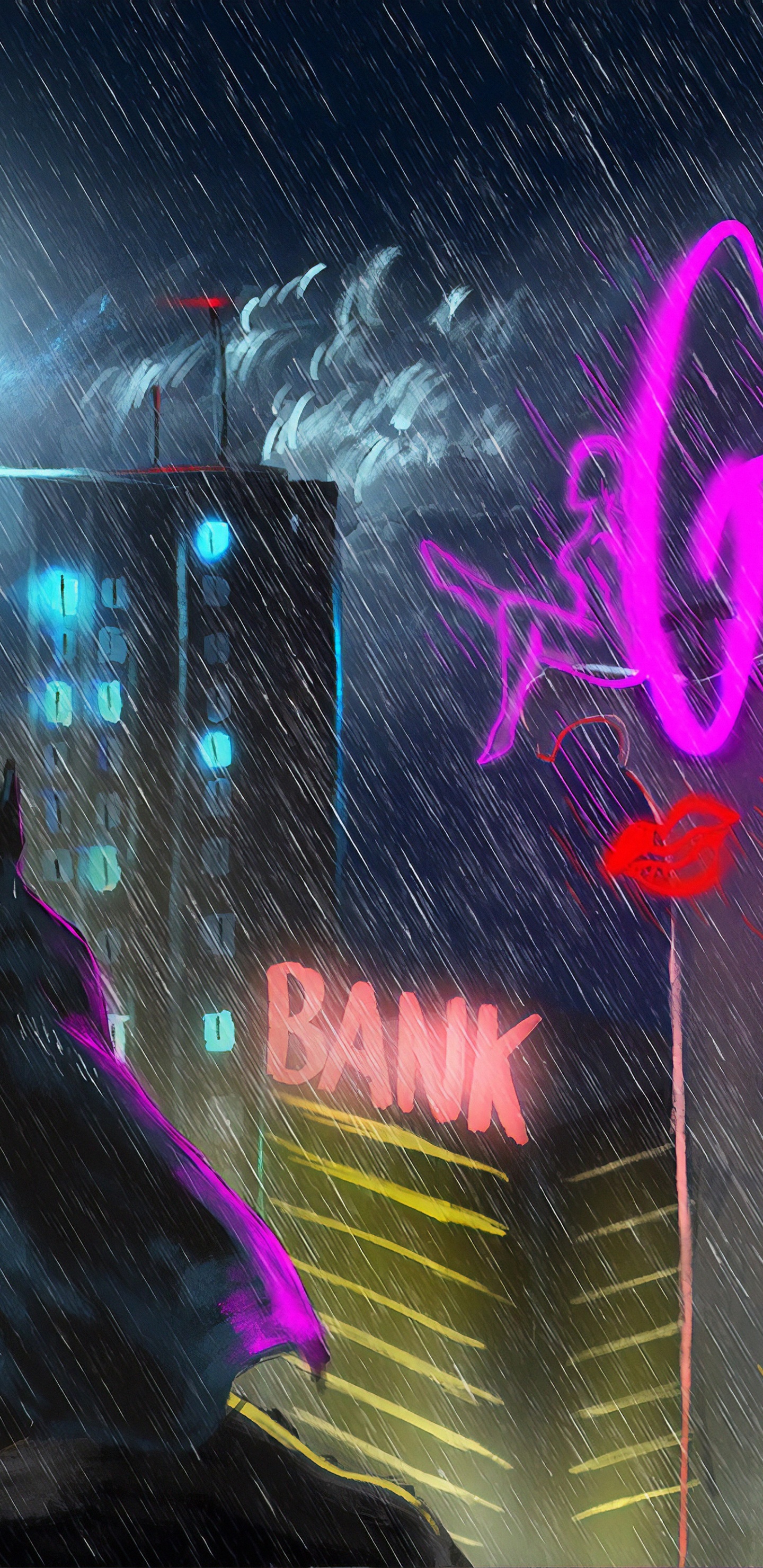 Обои графика, граффити, комиксы, темнота, пурпурный цвет в разрешении 1440x2960