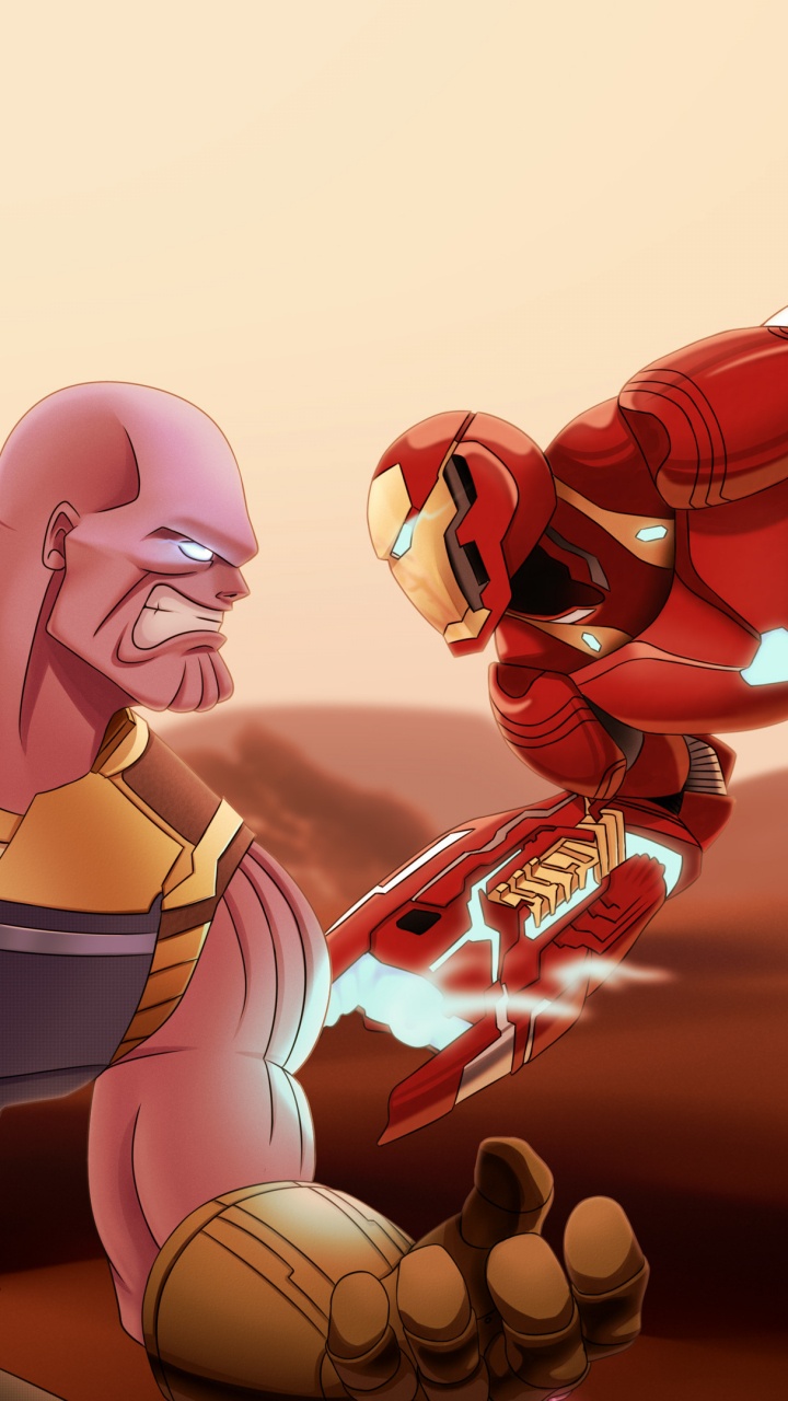 Обои Танос, Железный человек, человек-паук, супергерой, комиксы Марвел в разрешении 720x1280