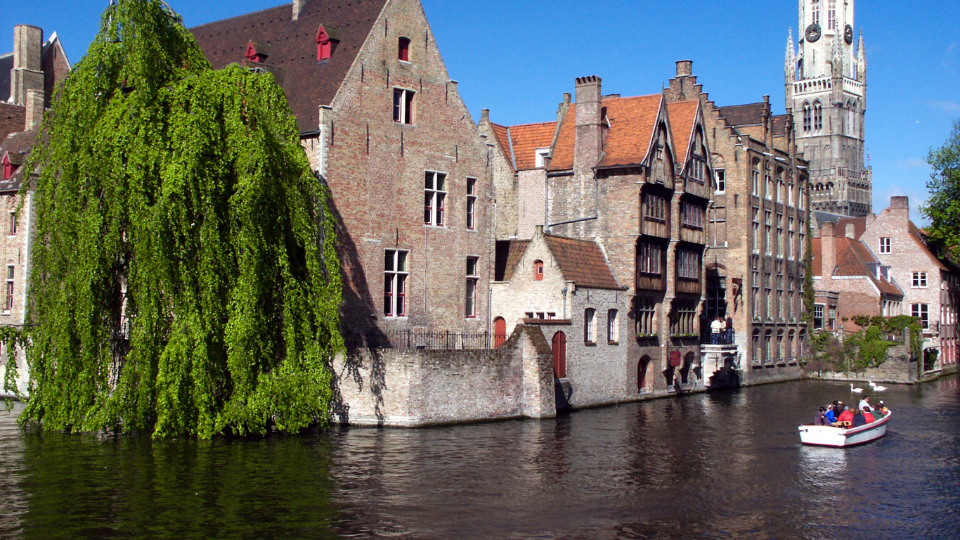 Обои путешествие, водный путь, канал, городок, вода в разрешении 1366x768