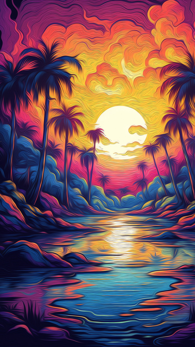 Обои живопись, визуальное искусство, вода, облако, растение в разрешении 750x1334