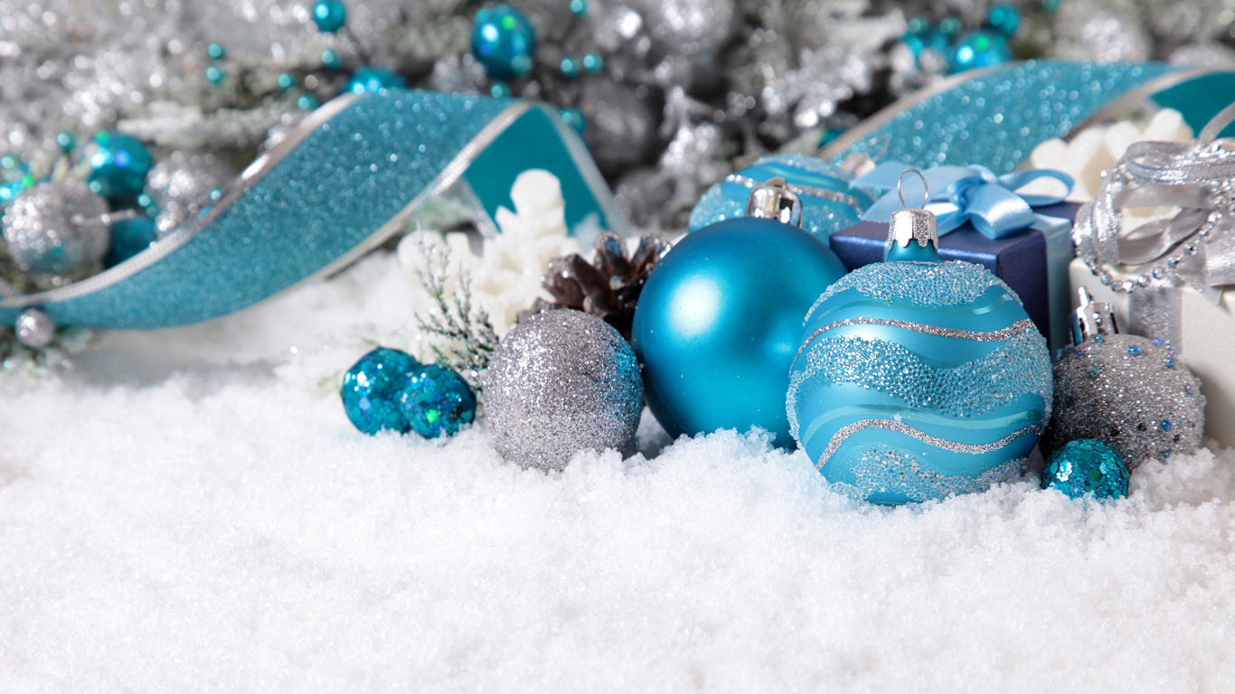 Обои Рождественский день, синий, бирюза, рождественский орнамент, Рождественские украшения в разрешении 1366x768