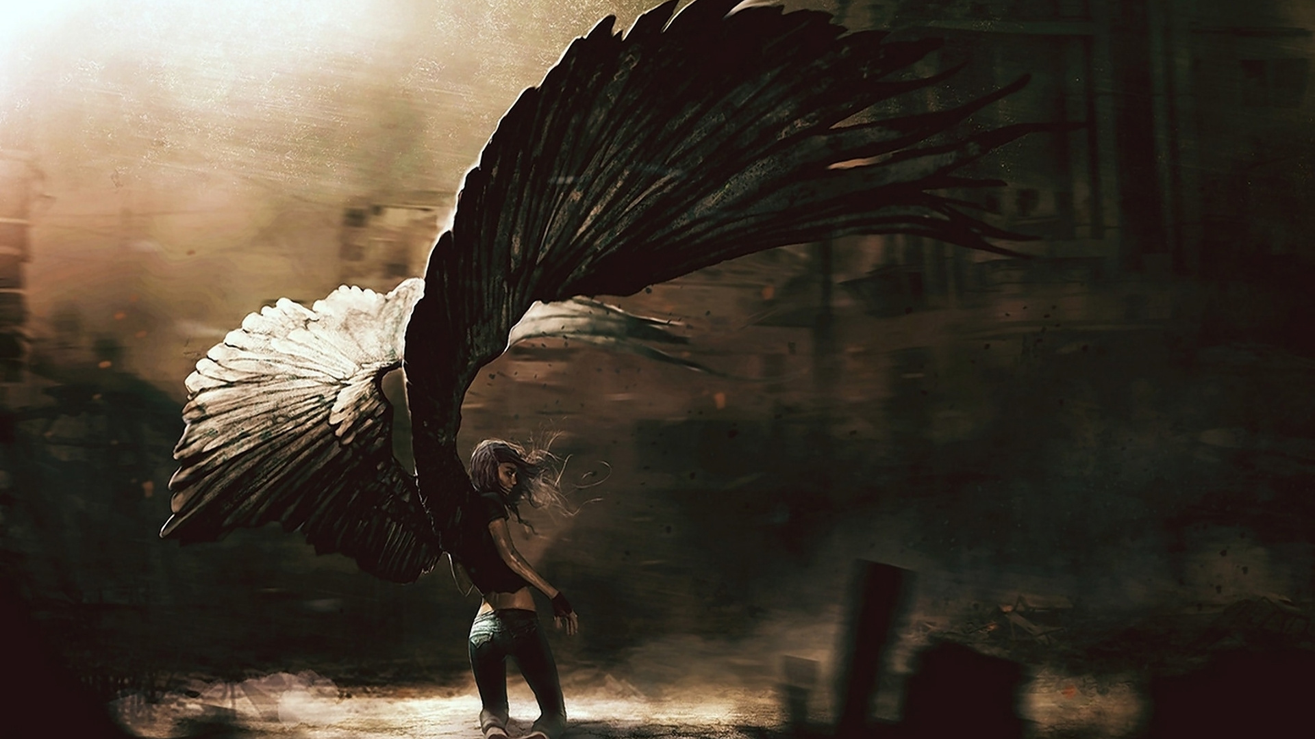 Обои крыло, мифология, пиксель, мифологии, тьма в разрешении 1920x1080