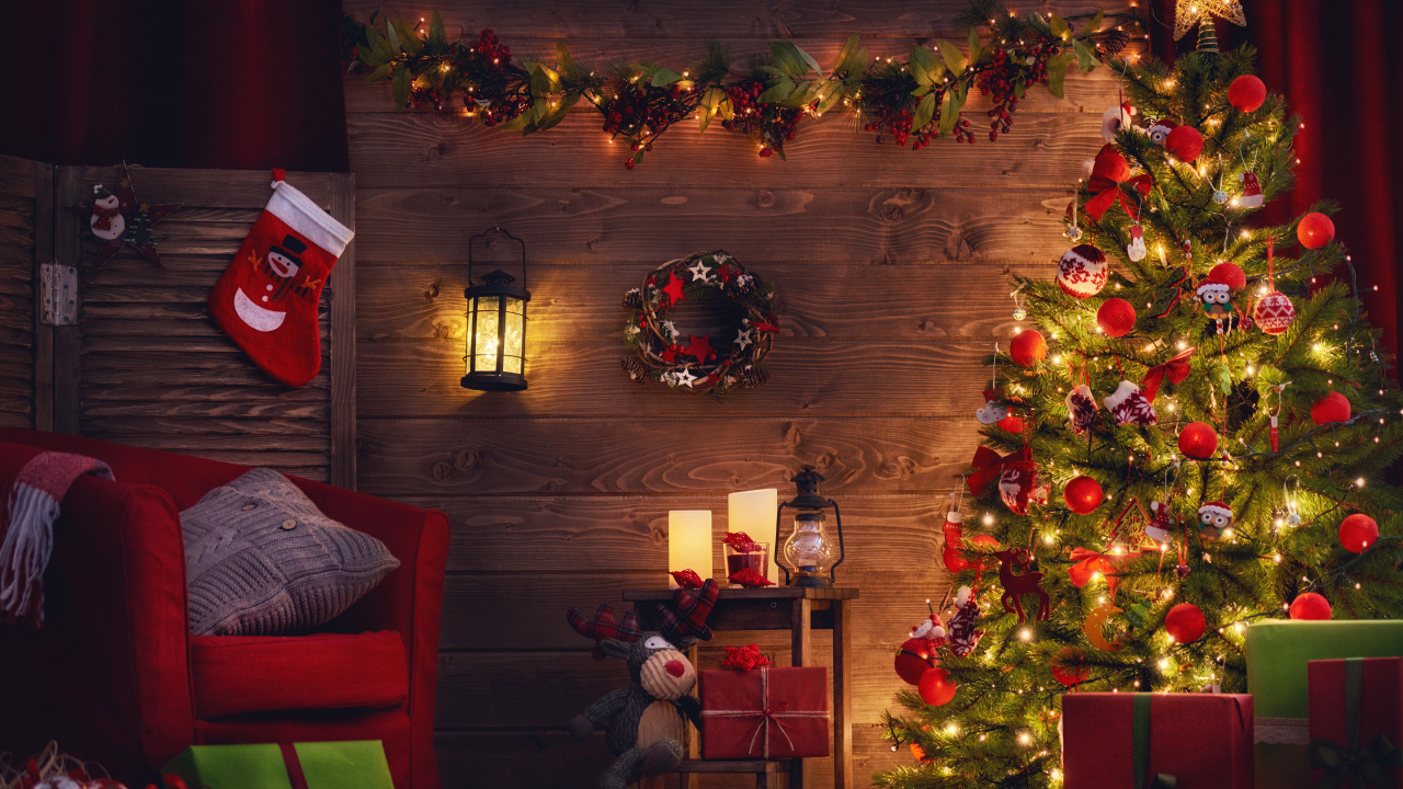Обои елка, Рождественский день, Рождественские украшения, Рождество, освещение в разрешении 1280x720