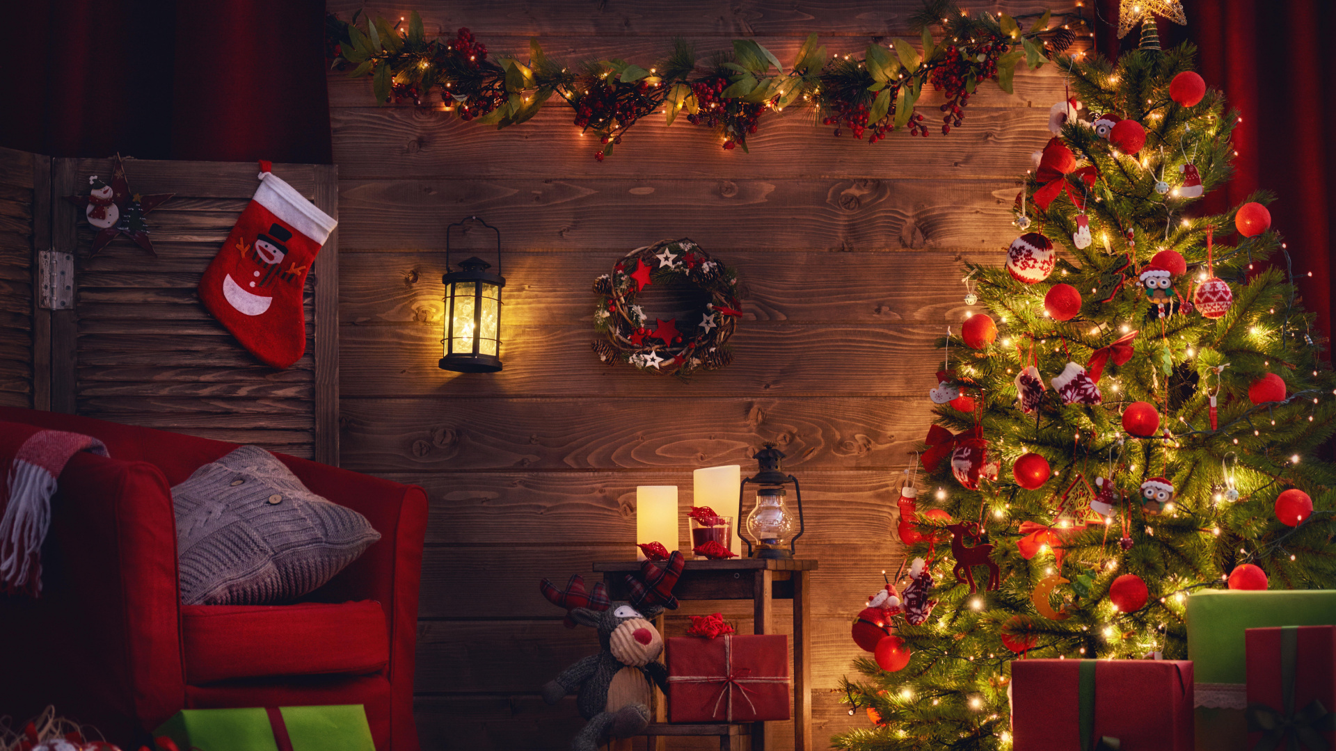 Обои елка, Рождественский день, Рождественские украшения, Рождество, освещение в разрешении 1920x1080