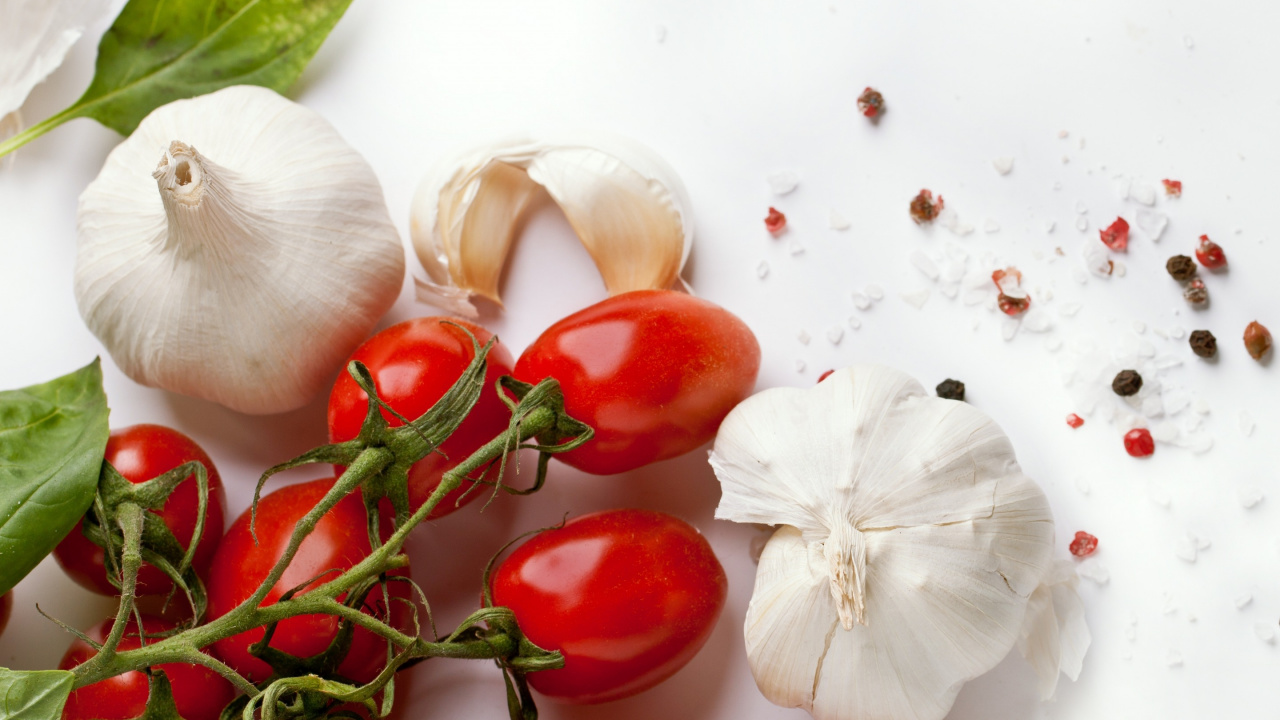 Обои чеснок, пища, природные продукты, овощ, фрукты в разрешении 1280x720