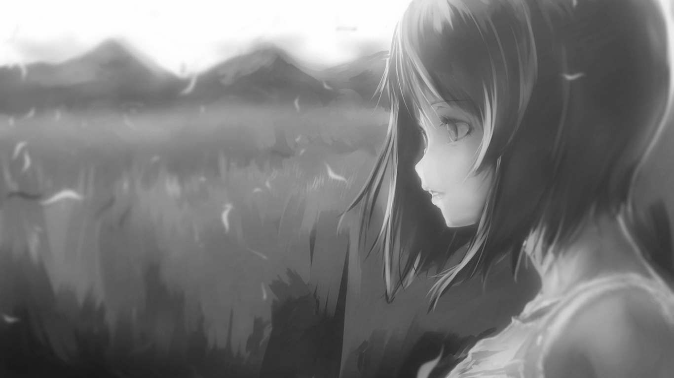 Обои аниме, Манга, черный, красота, девушка в разрешении 1366x768