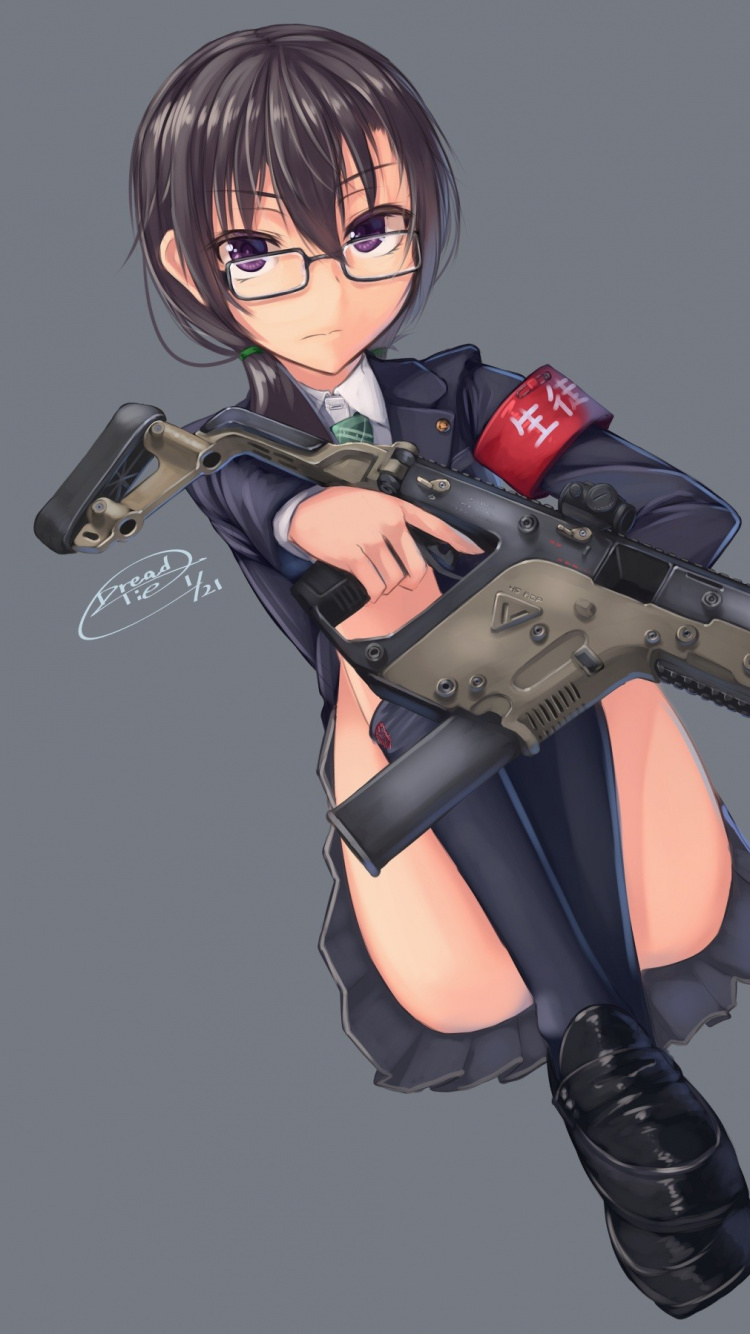 Обои аниме, пушка, статуэтка, орудие, характер в разрешении 750x1334