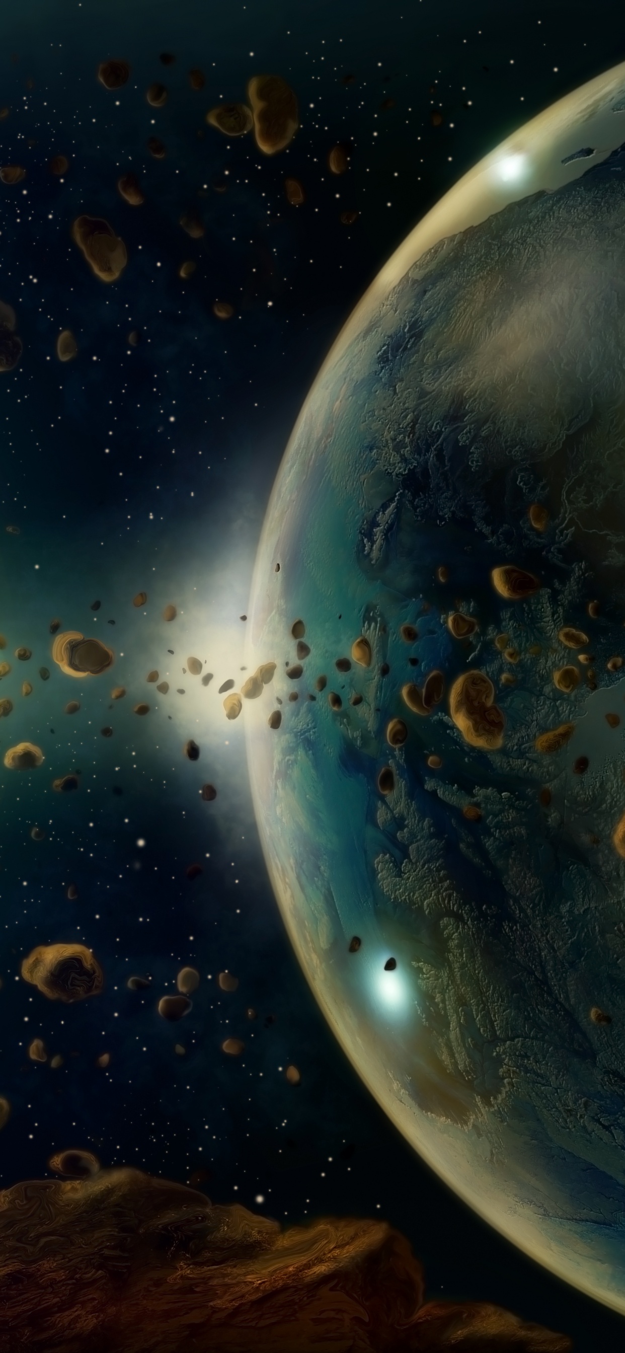 Обои астероид, планета, земля, космическое пространство, астрономический объект в разрешении 1242x2688