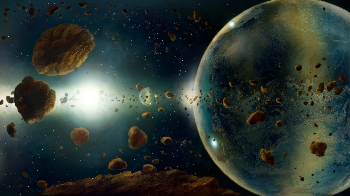Обои астероид, планета, земля, космическое пространство, астрономический объект в разрешении 1366x768