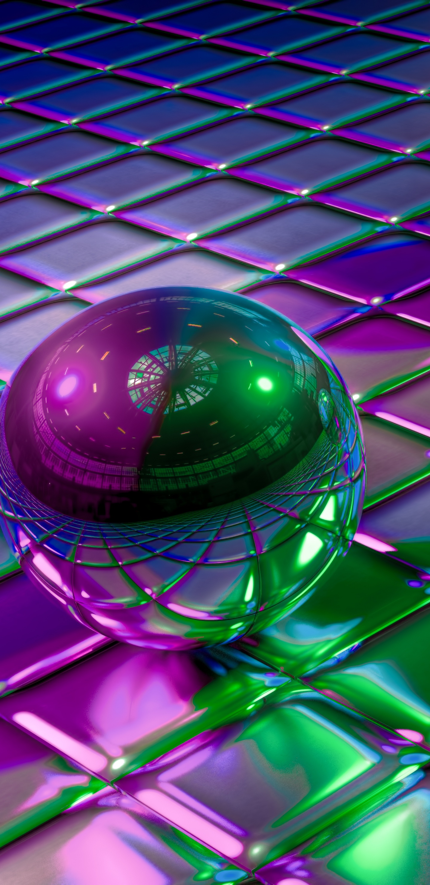 Обои арт, зеленый, пурпур, сфера, симметрия в разрешении 1440x2960