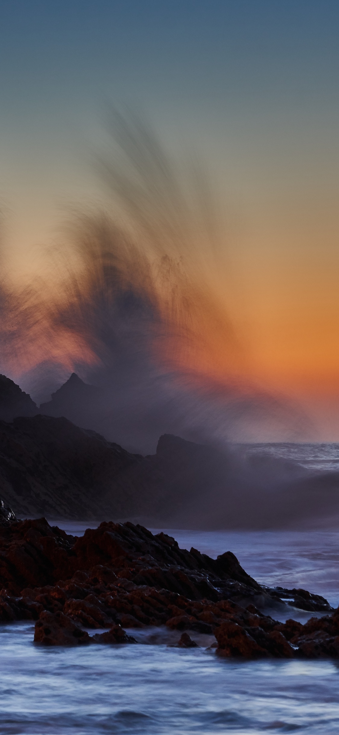 Обои море, закат, волна, природа, океан в разрешении 1125x2436