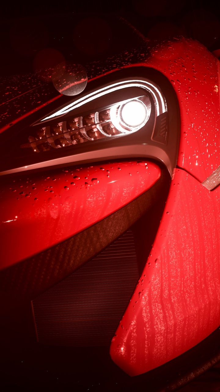 Обои авто, фара, автомобильное освещение, красный цвет, свет в разрешении 720x1280
