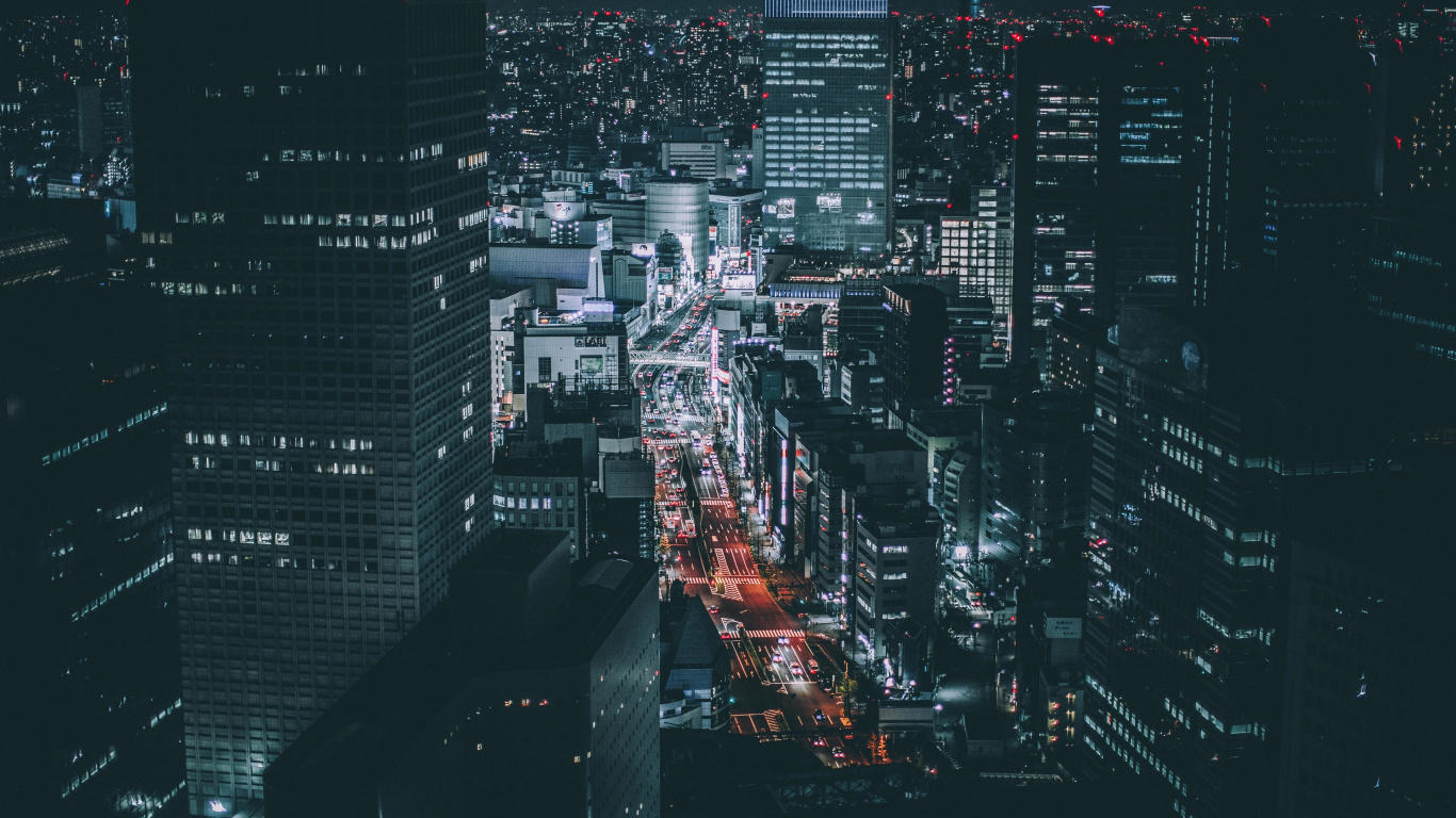 Обои городской пейзаж, метрополия, городской район, город, ночь в разрешении 1366x768