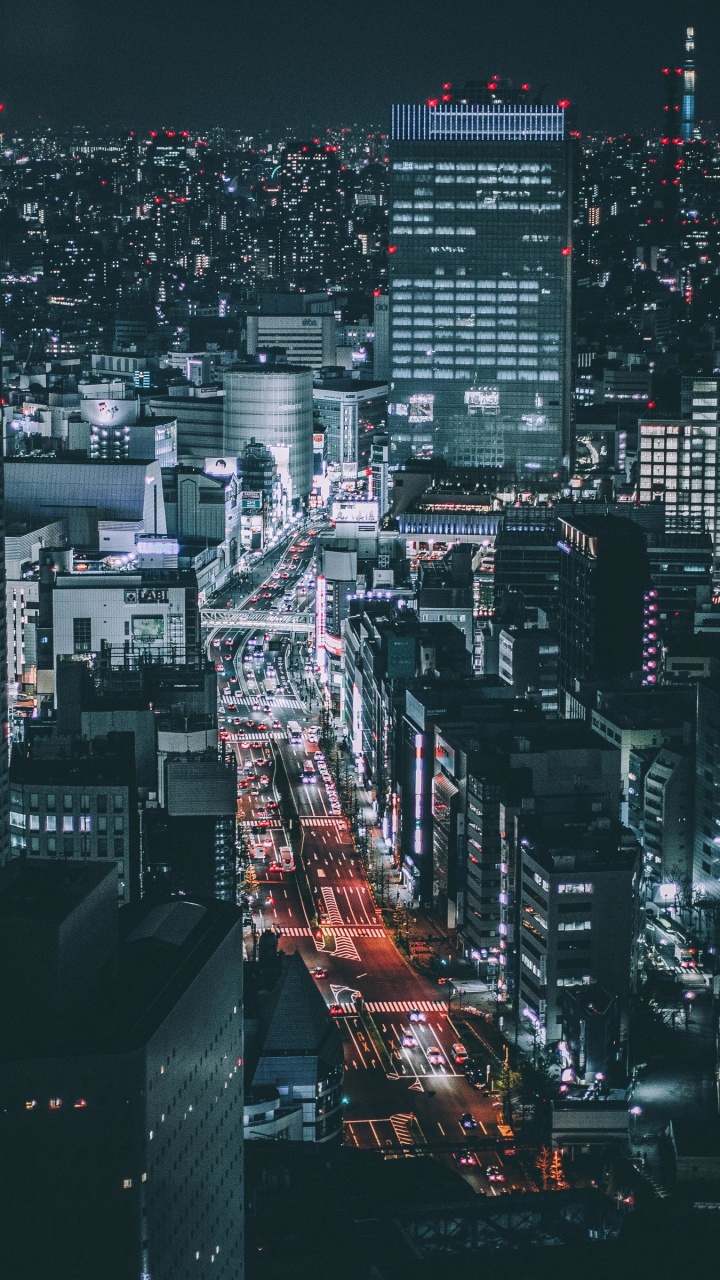 Обои городской пейзаж, метрополия, городской район, город, ночь в разрешении 720x1280