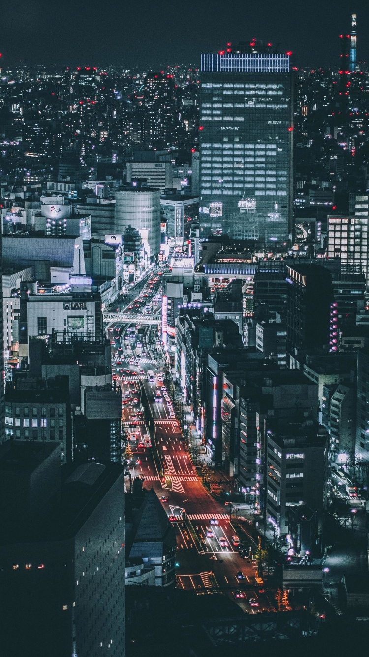 Обои городской пейзаж, метрополия, городской район, город, ночь в разрешении 750x1334