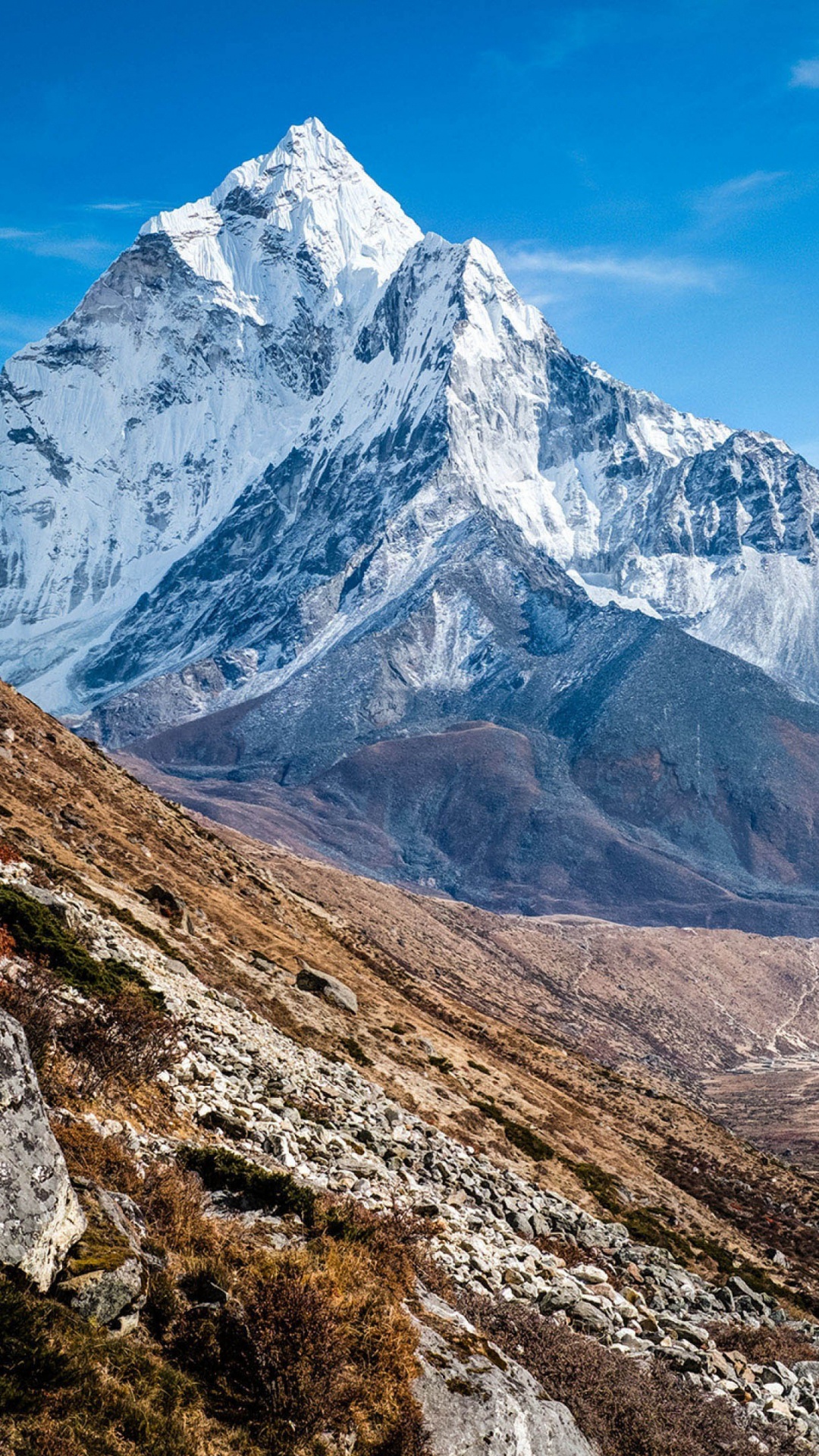 Обои гора, гора Эверест, Ама-Даблам, гранит горный камень дизайн, горный хребет в разрешении 1080x1920