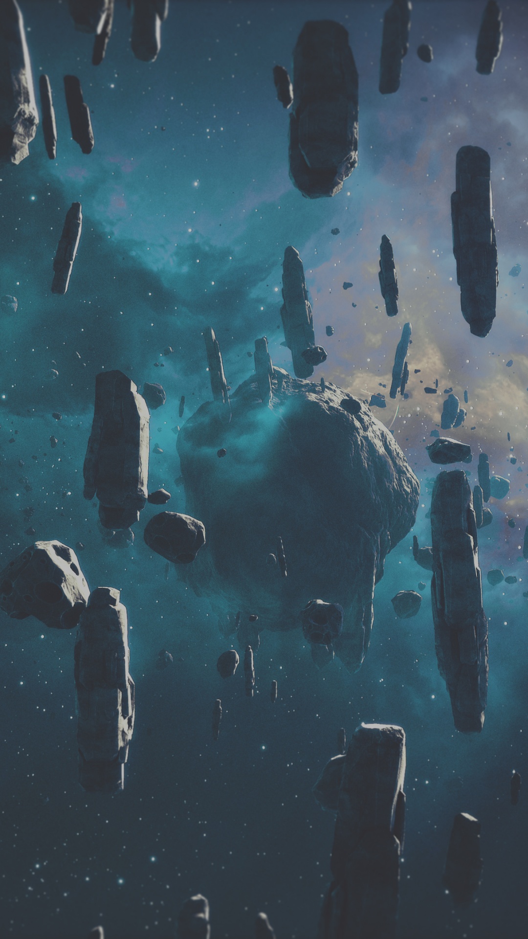 Обои астероид, синий, текст, арт, графика в разрешении 1080x1920