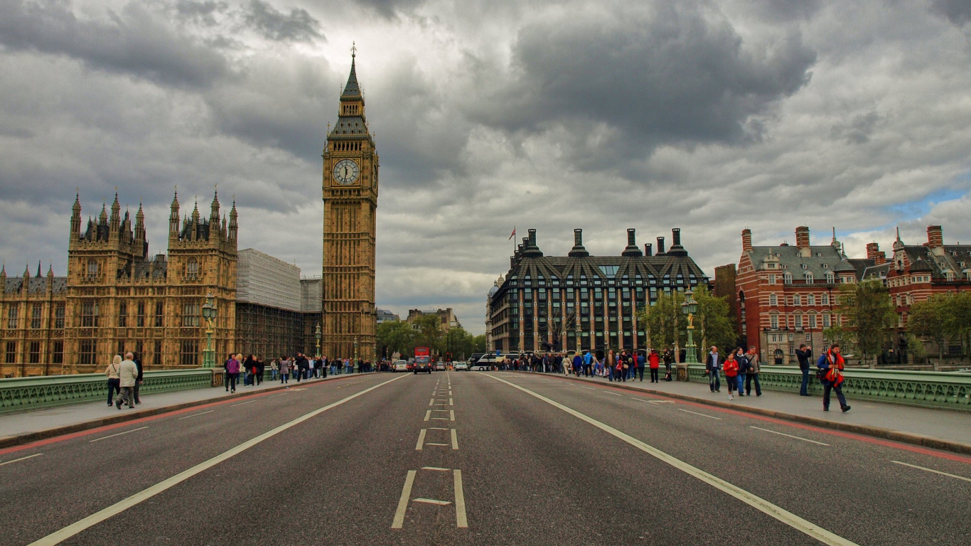 Обои Биг Бен, вестминстерский дворец, достопримечательность, ориентир, город в разрешении 1366x768
