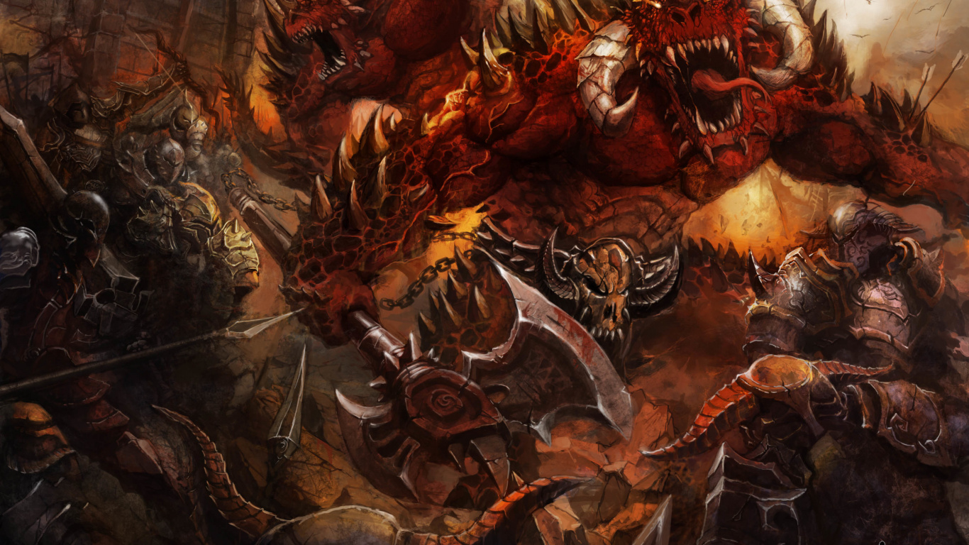 Обои арт, демон, мифология, стратегии видео игры, компьютерная игра в разрешении 1366x768