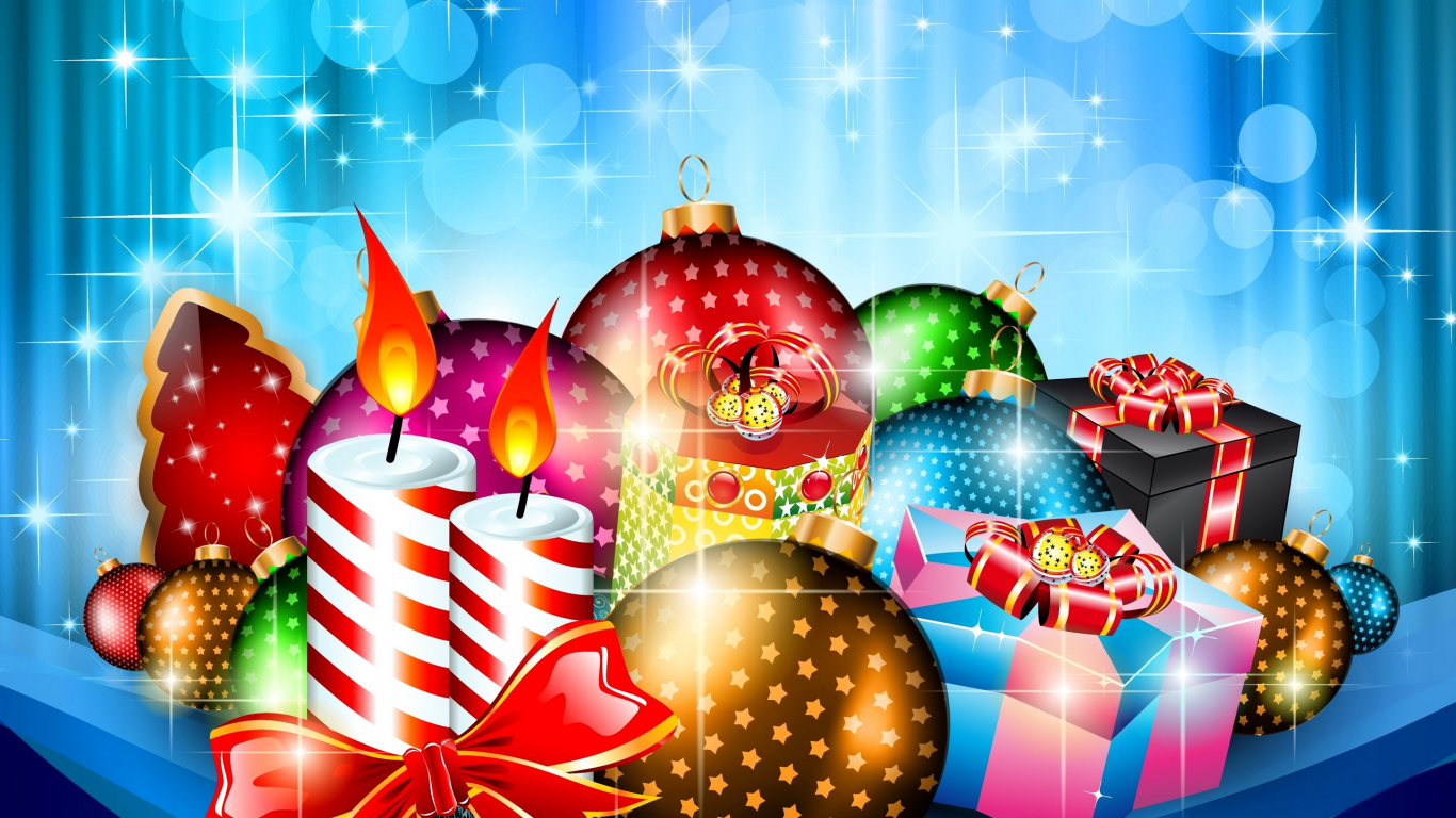 Обои векторная графика, Рождественский день, иллюстрация, Рождественская открытка, Рождественские украшения в разрешении 1366x768