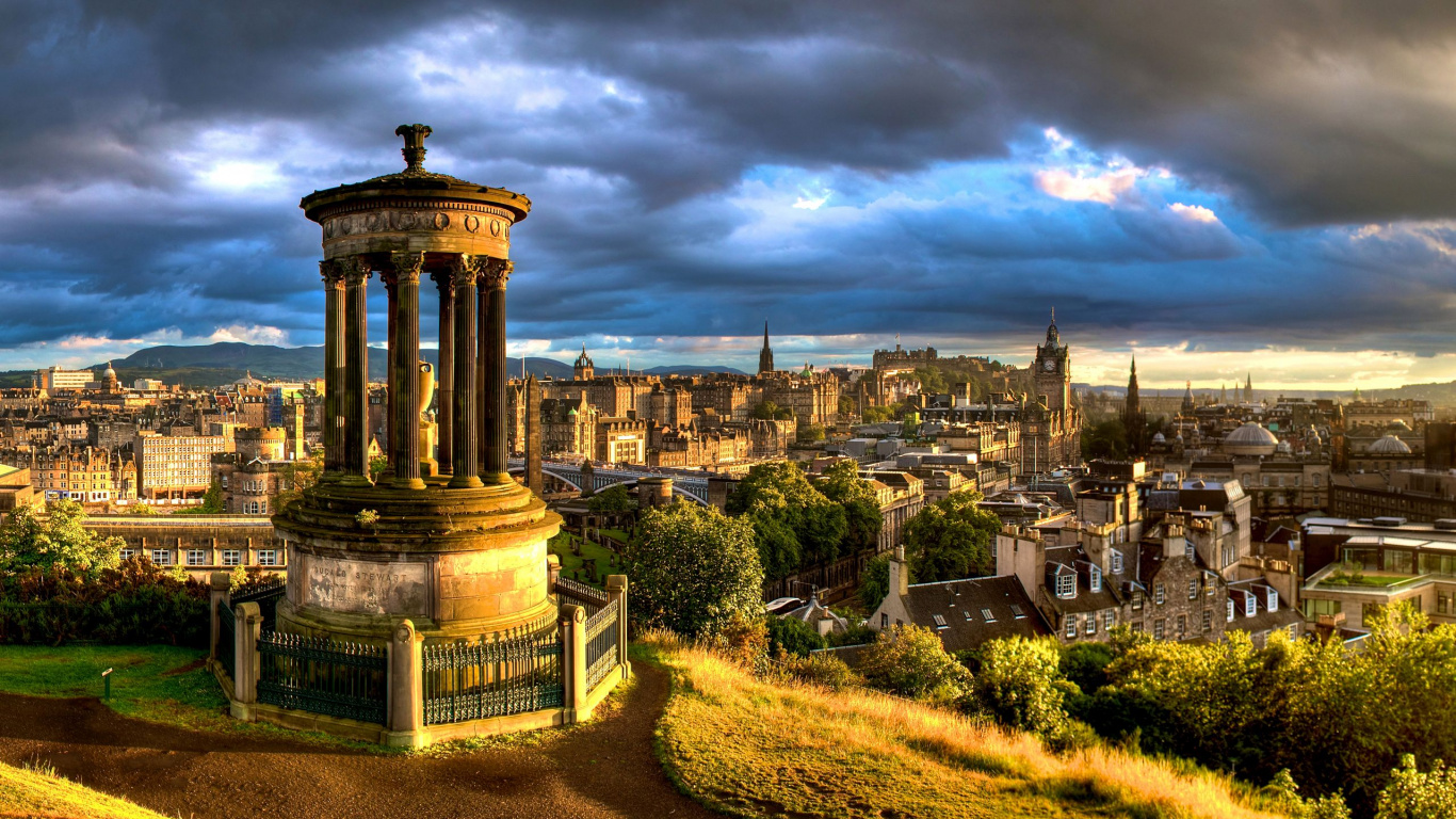 Обои памятник дугалду стюарту, калтон Хилл, памятник, достопримечательность, ориентир в разрешении 1366x768