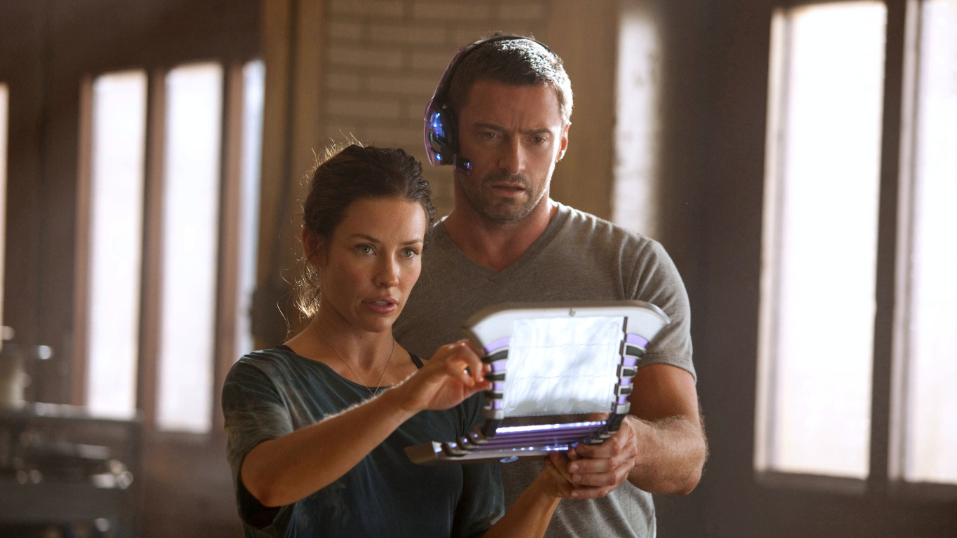 Обои Хью Джекман Живая сталь, Хью Джекман, Реальная Сталь, Чарли Кентон, электронное устройство в разрешении 1366x768