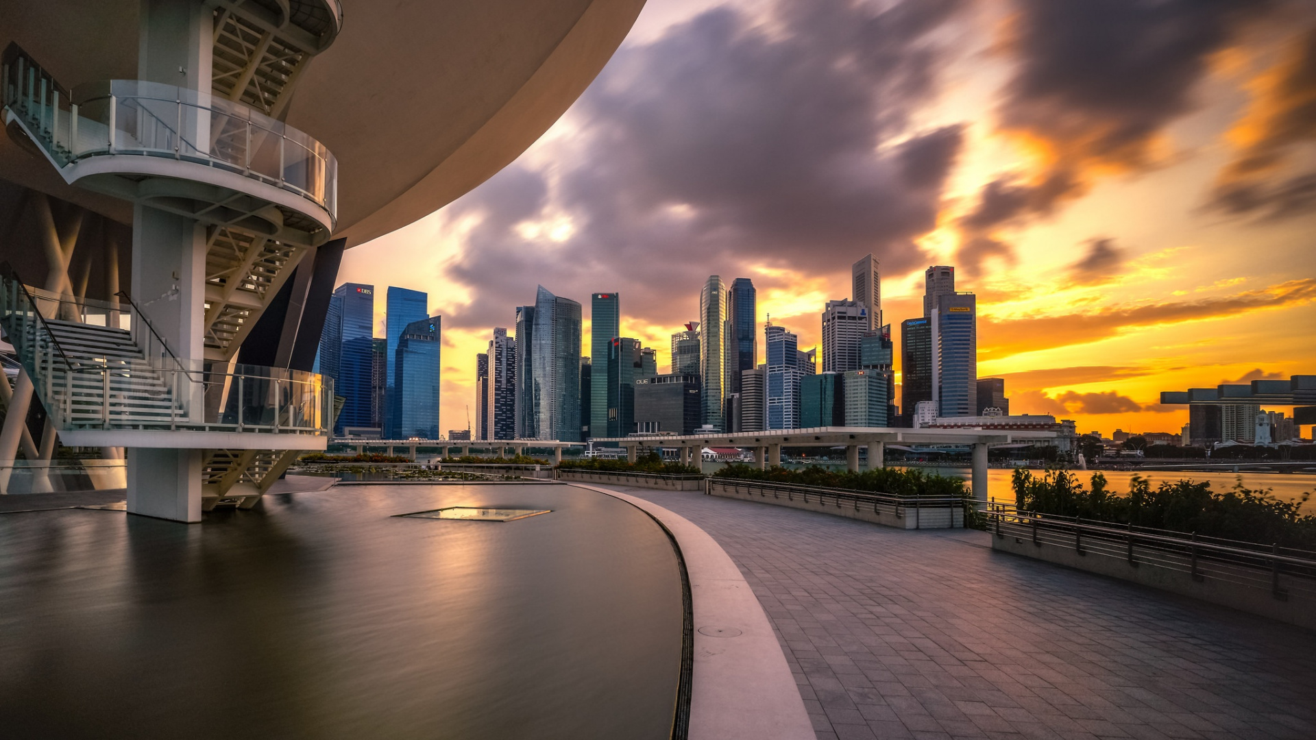 Обои город, городской пейзаж, городской район, отражение, линия горизонта в разрешении 1920x1080