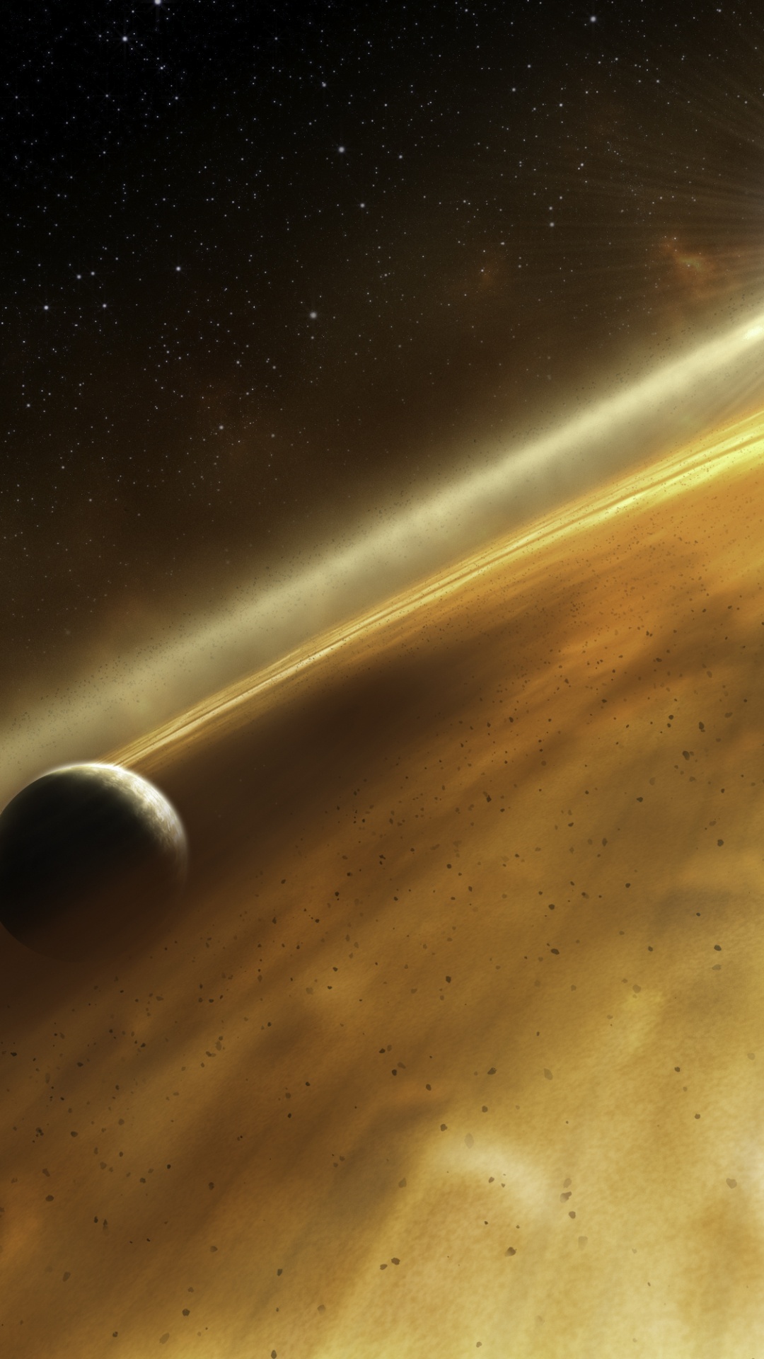 Обои полосатая звезда, земля, звезда, экзопланета, планета в разрешении 1080x1920