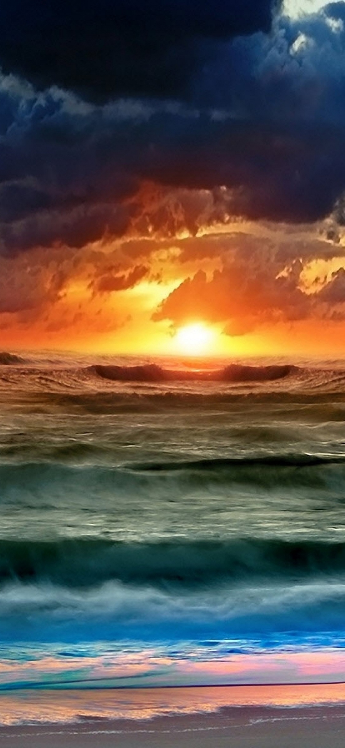 Обои горизонт, море, океан, закат, восход солнца в разрешении 1125x2436