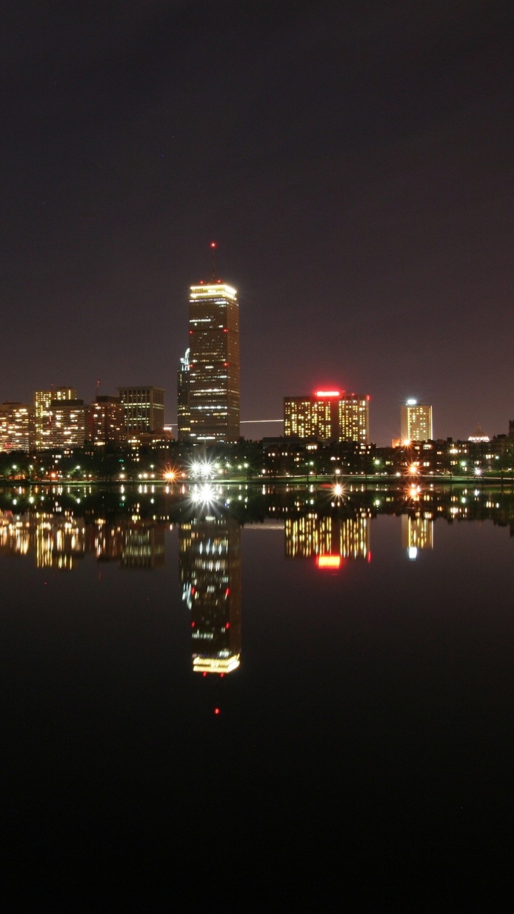 Обои Бостон, ночь, городской пейзаж, город, линия горизонта в разрешении 720x1280