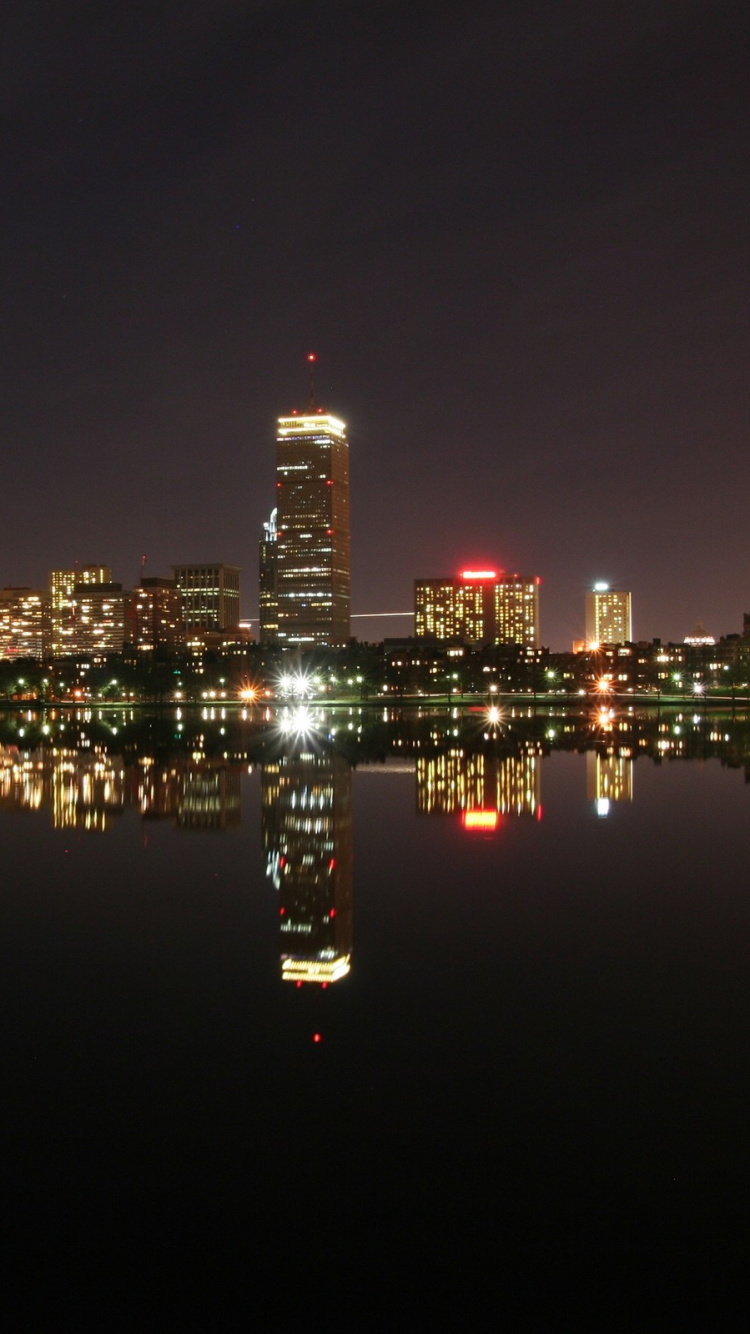 Обои Бостон, ночь, городской пейзаж, город, линия горизонта в разрешении 750x1334