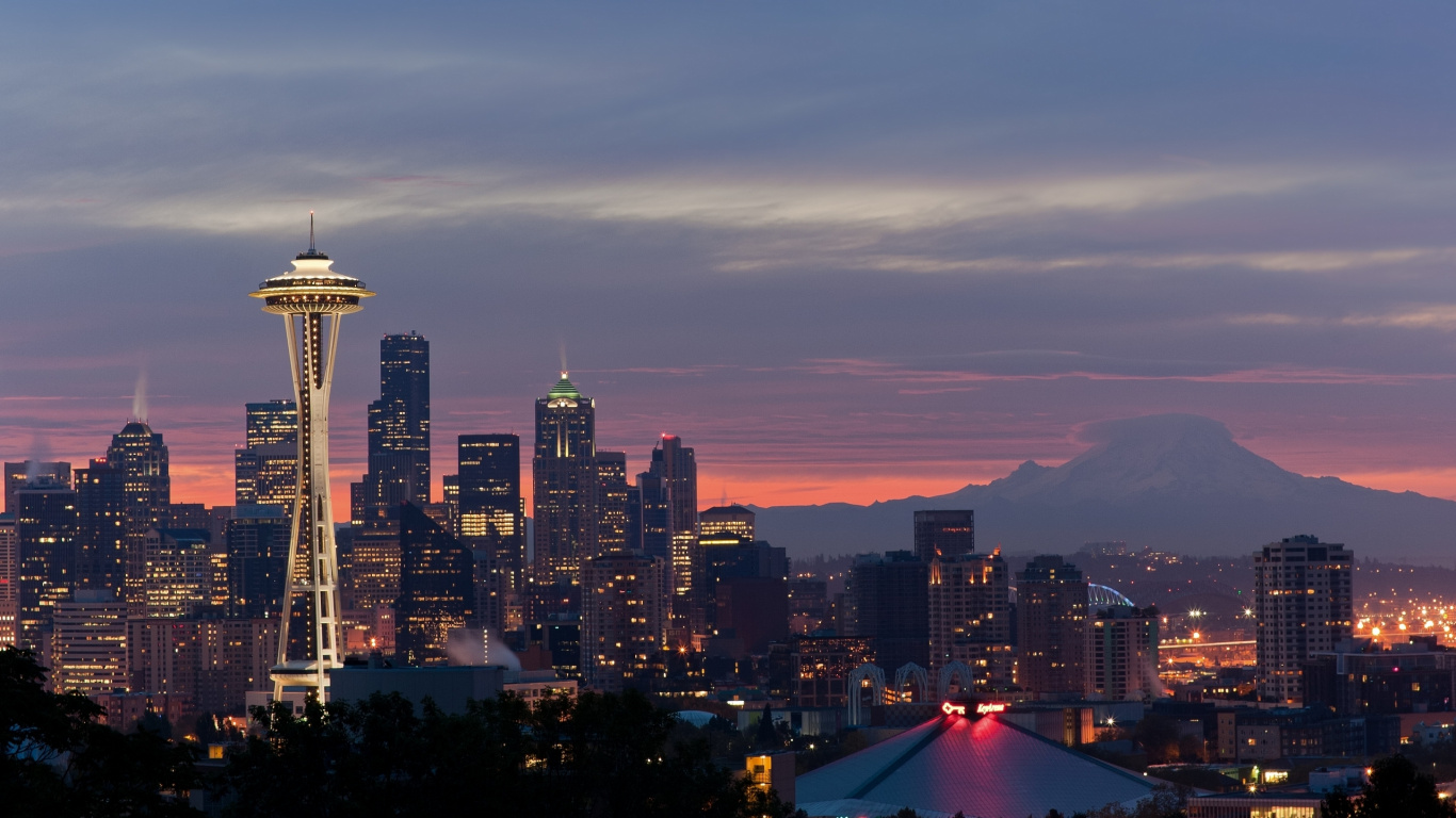 Обои Сиэтл, городской пейзаж, город, городской район, линия горизонта в разрешении 1366x768