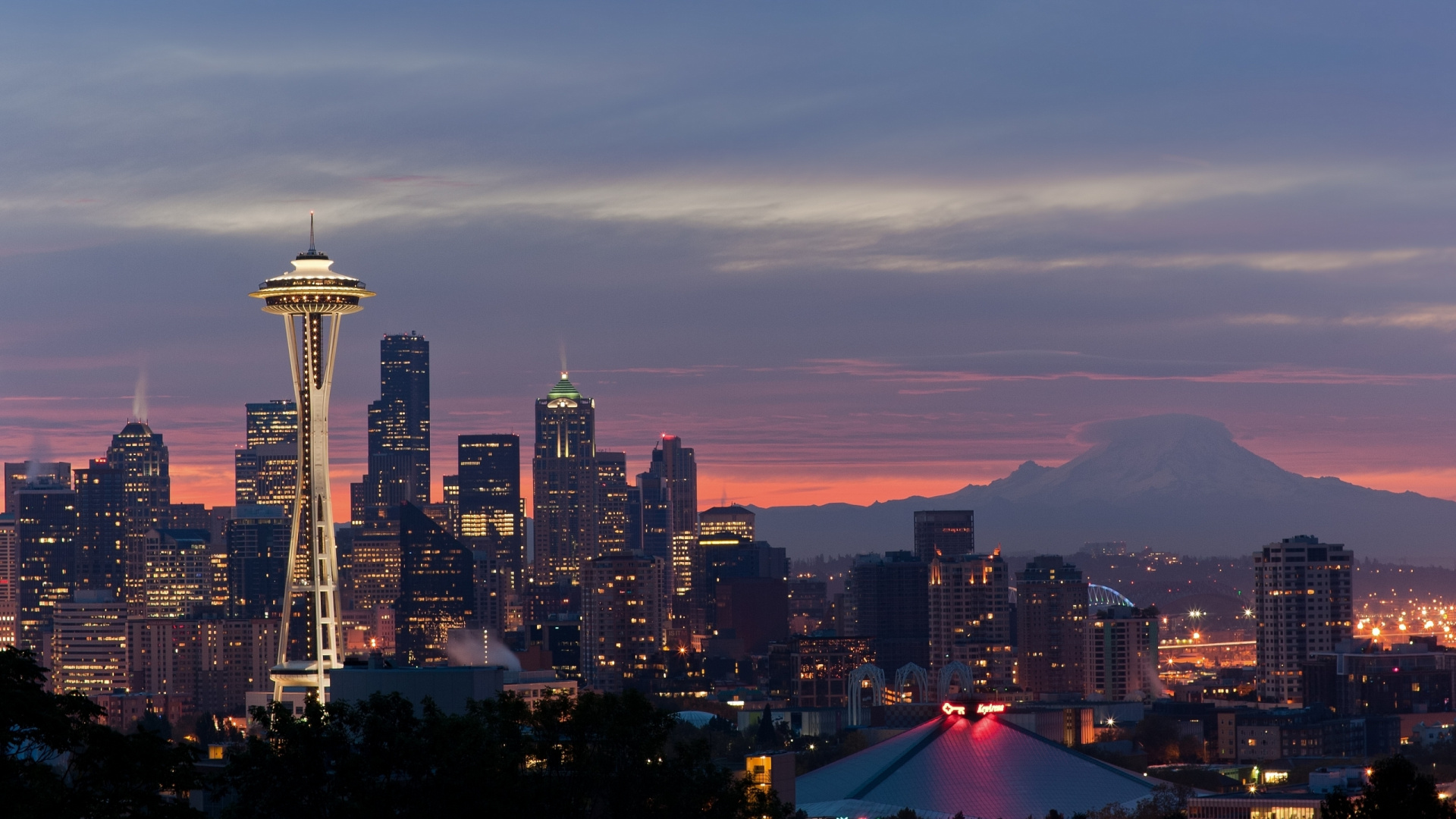 Обои Сиэтл, городской пейзаж, город, городской район, линия горизонта в разрешении 1920x1080