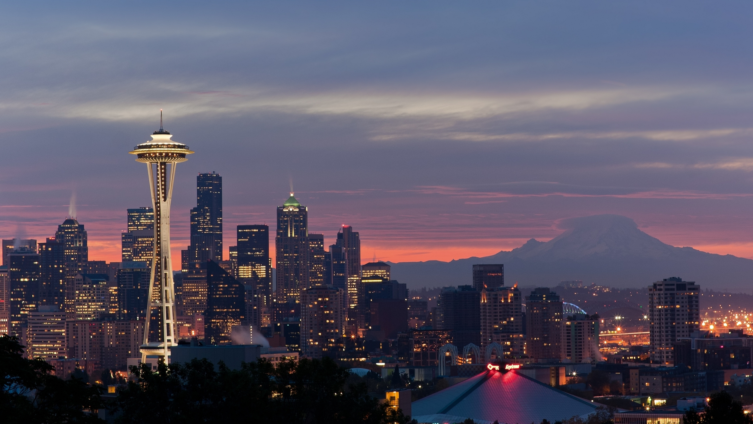 Обои Сиэтл, городской пейзаж, город, городской район, линия горизонта в разрешении 2560x1440