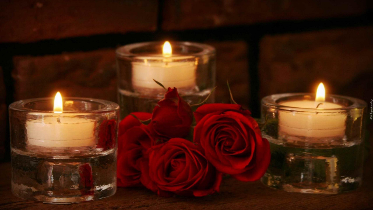 Обои свеча, Роза, свет, освещение, красный цвет в разрешении 1280x720