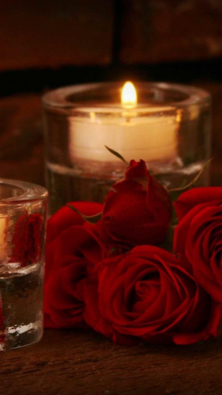 Обои свеча, Роза, свет, освещение, красный цвет в разрешении 720x1280
