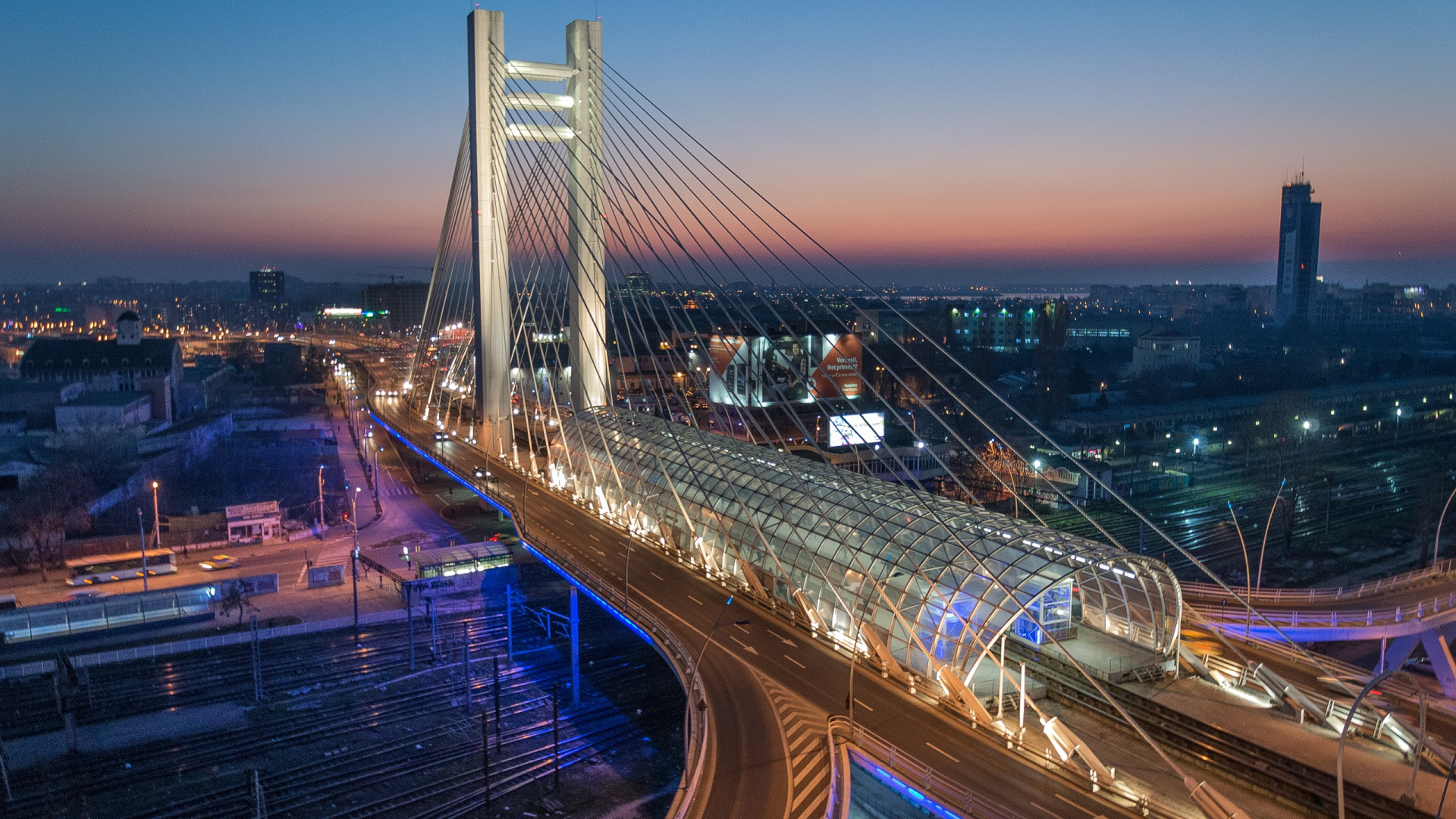 Обои вантовый мост, мост, подвесной мост, путепровод, городской пейзаж в разрешении 1920x1080