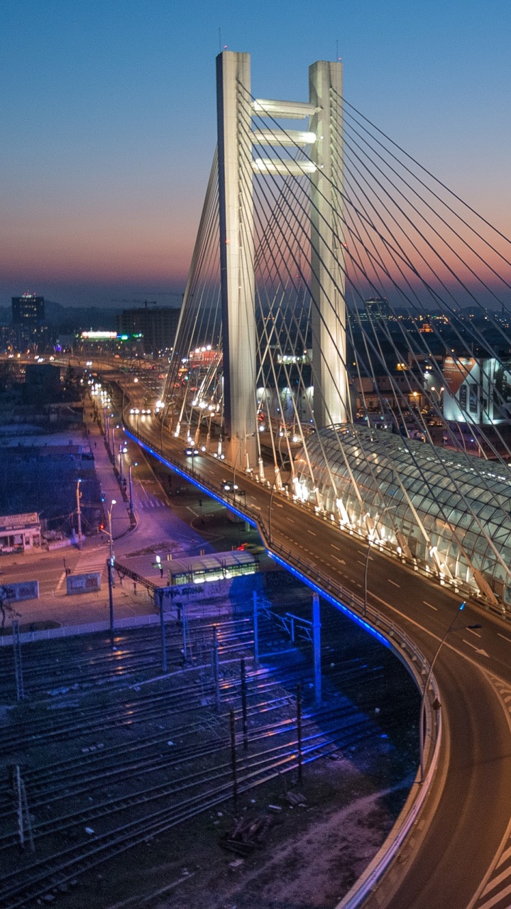 Обои вантовый мост, мост, подвесной мост, путепровод, городской пейзаж в разрешении 720x1280