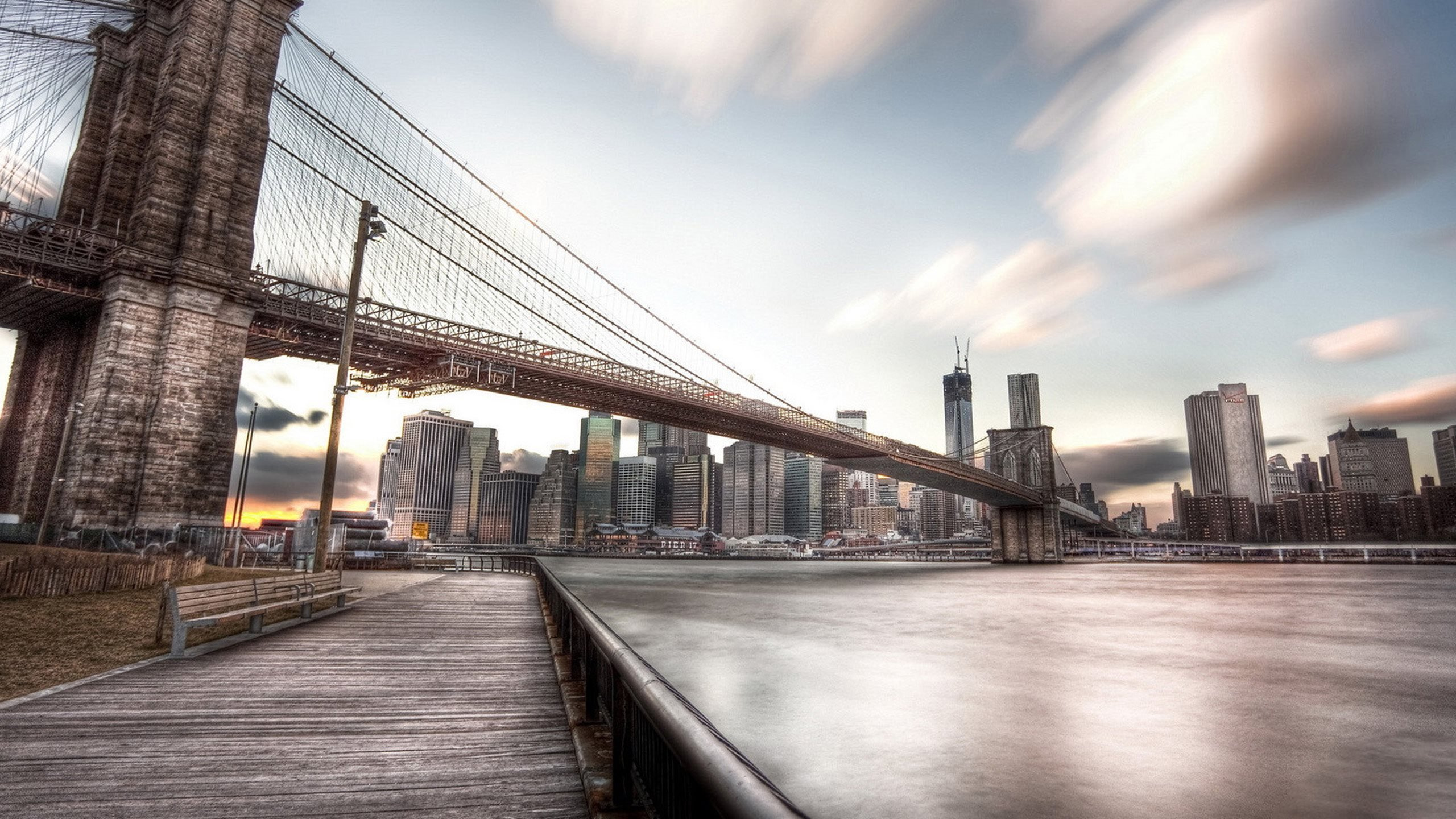 Обои Бруклинский мост, мост, городской район, город, здание в разрешении 2560x1440